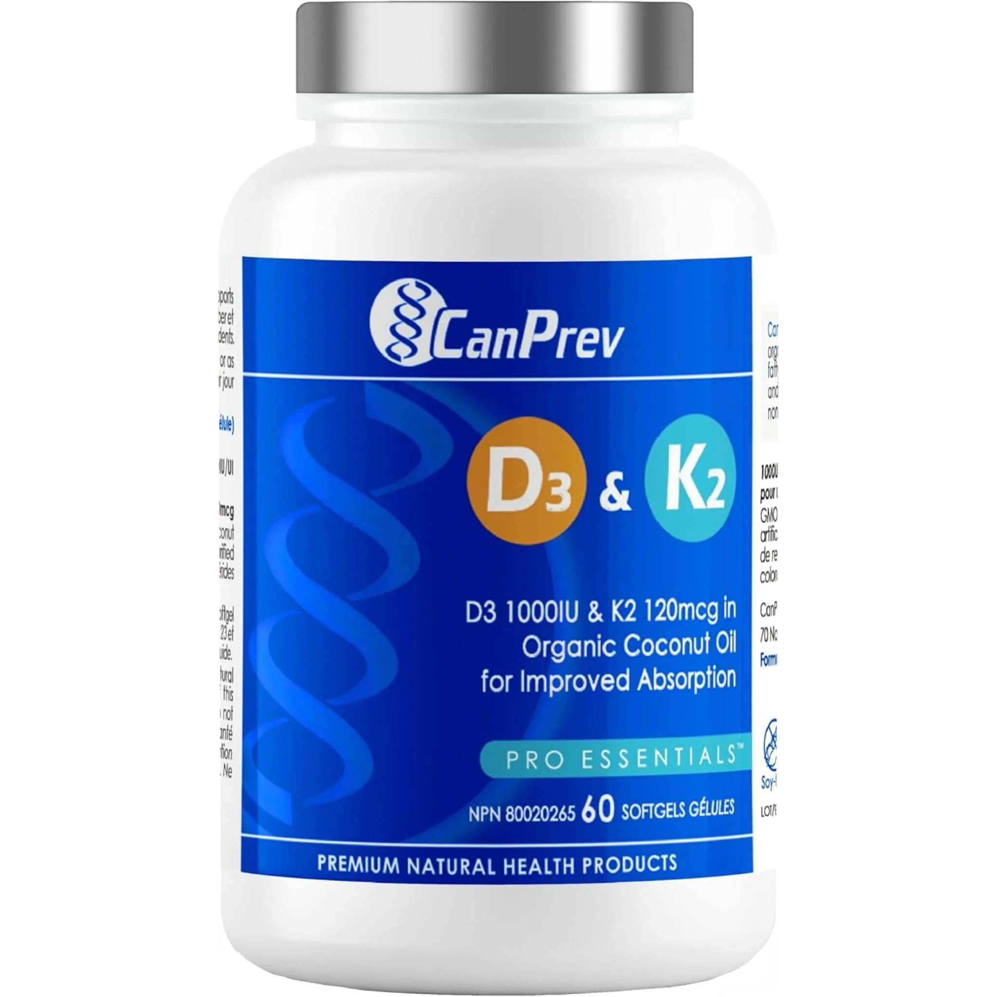 CanPrev D3 + K2 Softgels in Organic Coconut Oil - Image 2