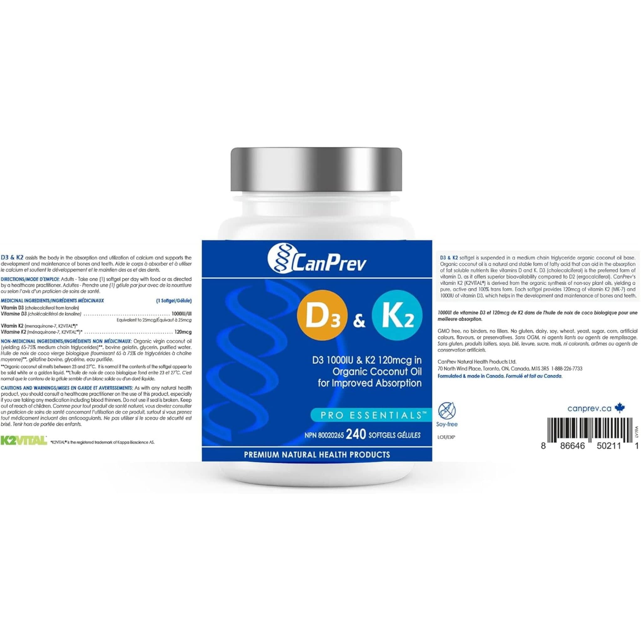 CanPrev D3 + K2 Softgels in Organic Coconut Oil - Image 22