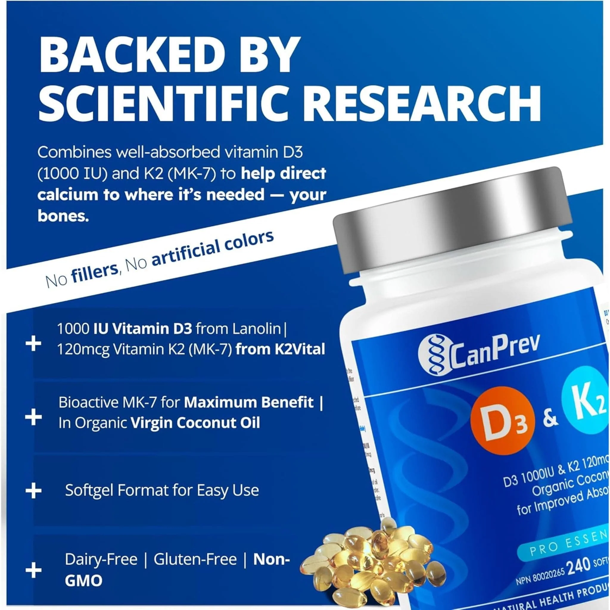CanPrev D3 + K2 Softgels in Organic Coconut Oil - Image 24