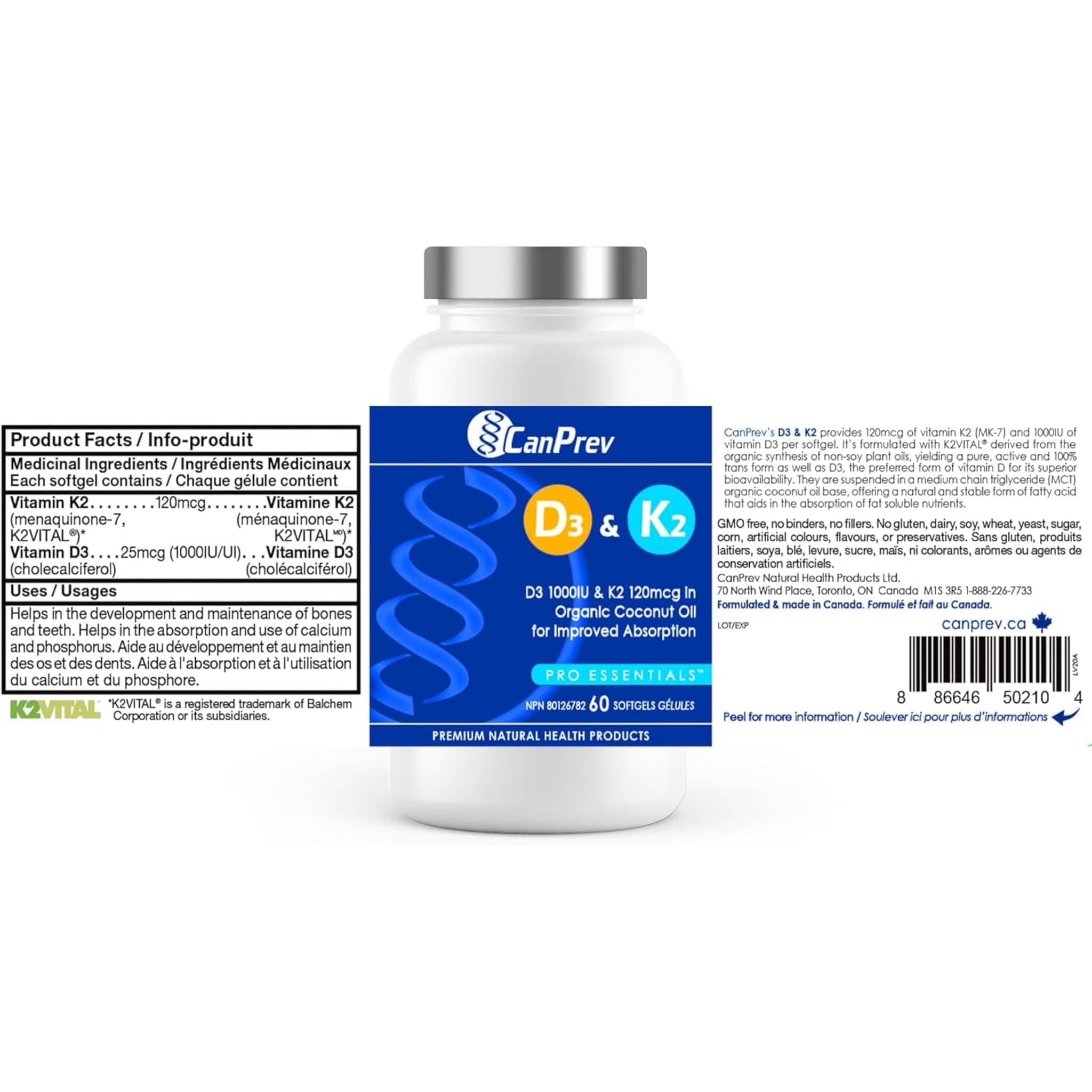 CanPrev D3 + K2 Softgels in Organic Coconut Oil - Image 3