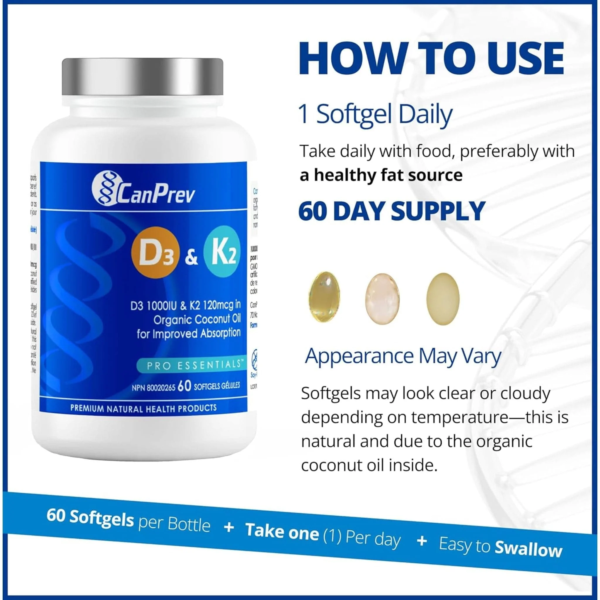 CanPrev D3 + K2 Softgels in Organic Coconut Oil - Image 7