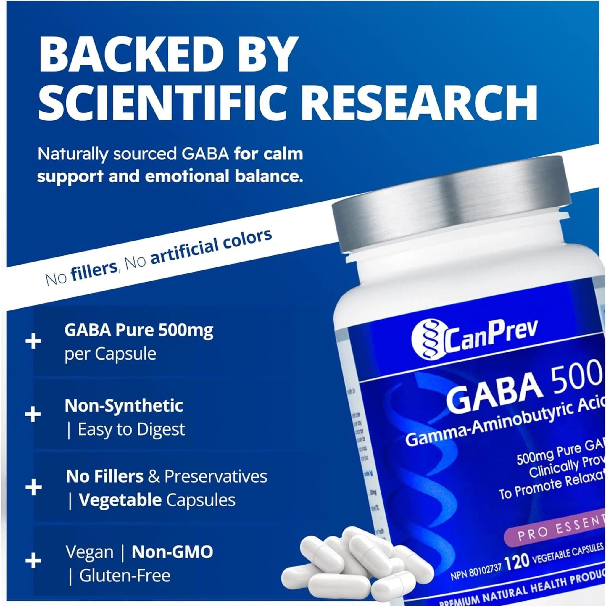 CanPrev GABA 500mg, 120 Vegetable Capsules - Image 5