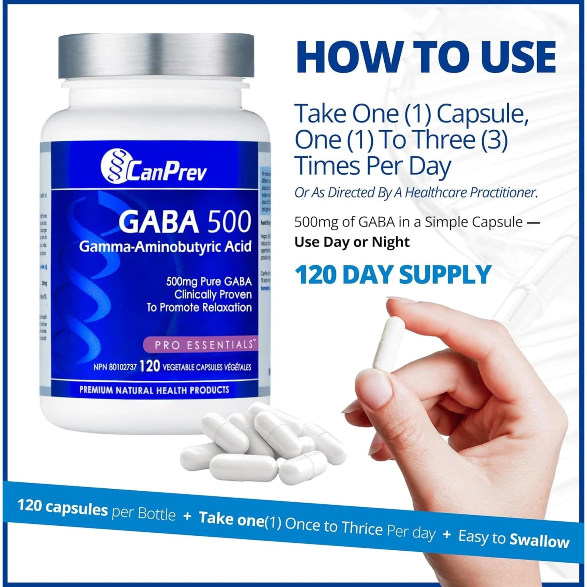CanPrev GABA 500mg, 120 Vegetable Capsules - Image 7
