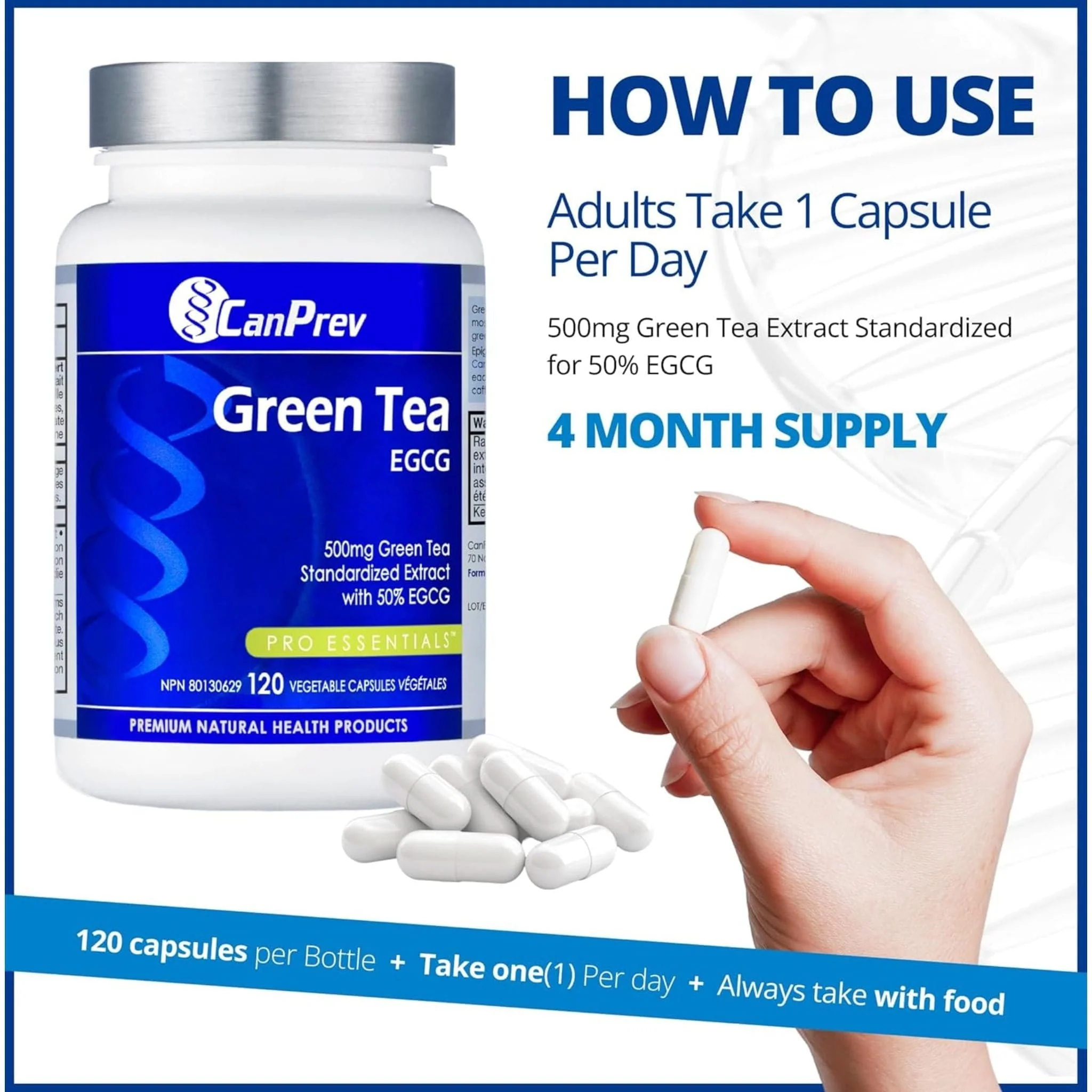 CanPrev Green Tea 500mg Standardized Extract with 50% EGCG, 120 Vegetable Capsules - Image 6