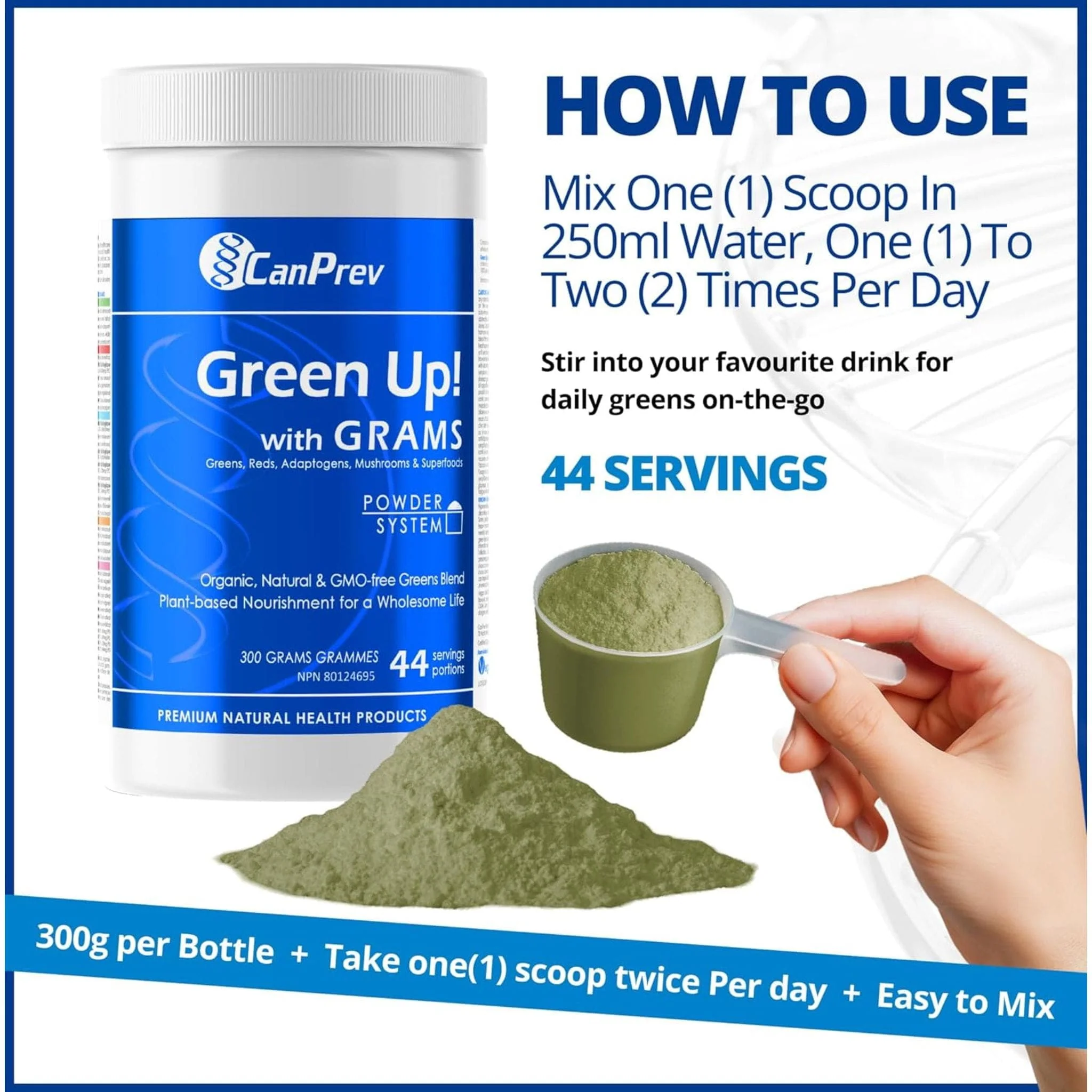 CanPrev Green Up! Powder (Organic, Natural, Non-GMO Greens Blend), 300g - Image 7