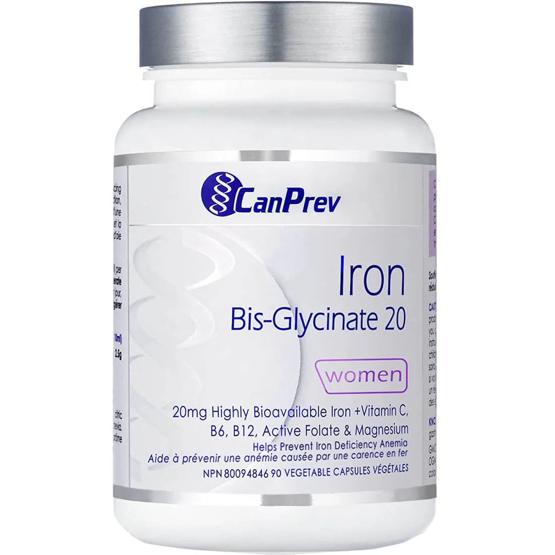 CanPrev Iron Bis-Glycinate 20mg (For Women), 90 Vegetable Capsules - Image 2
