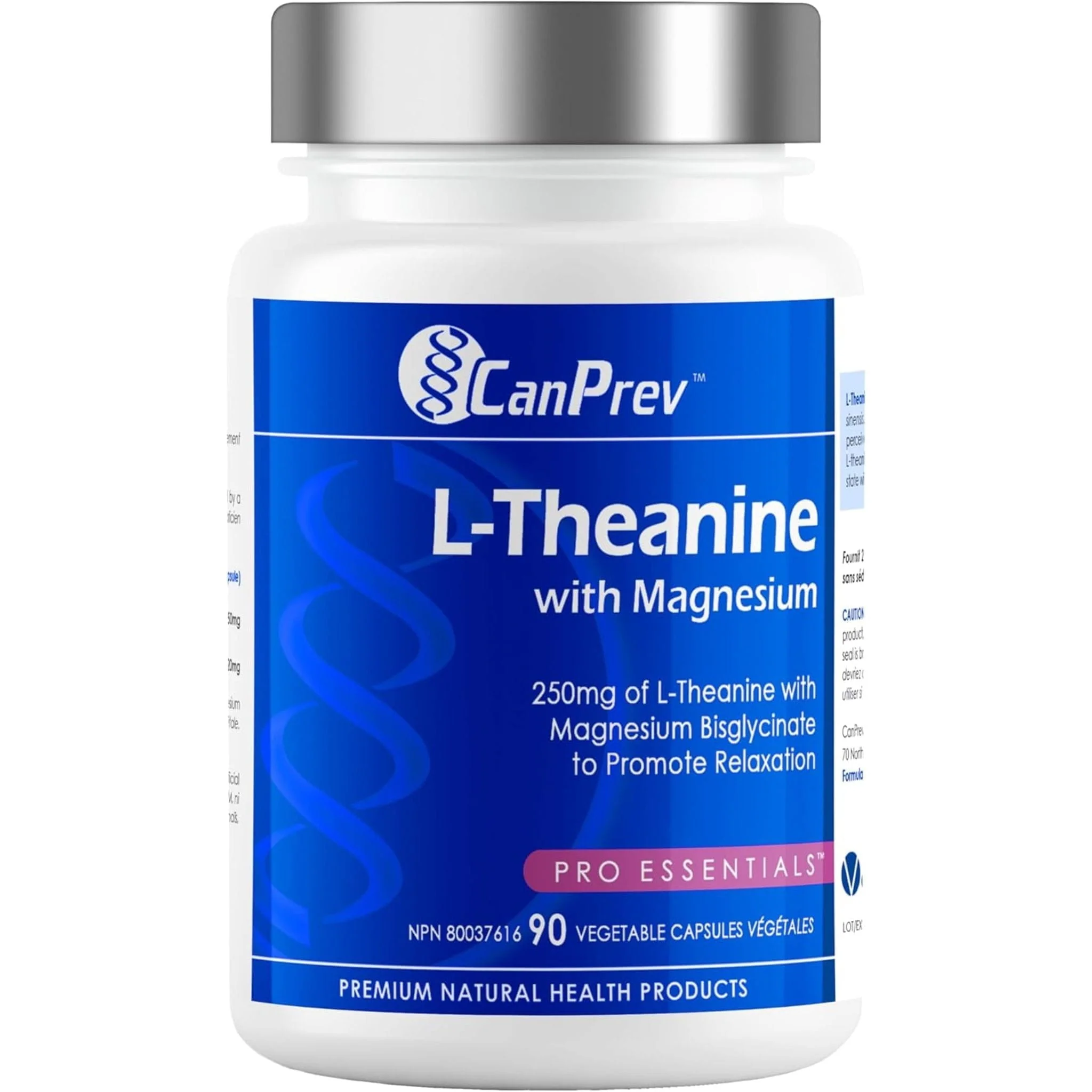 CanPrev L-Theanine 250mg with Magnesium Bisglycinate 20mg, 90 Vegetable Capsules