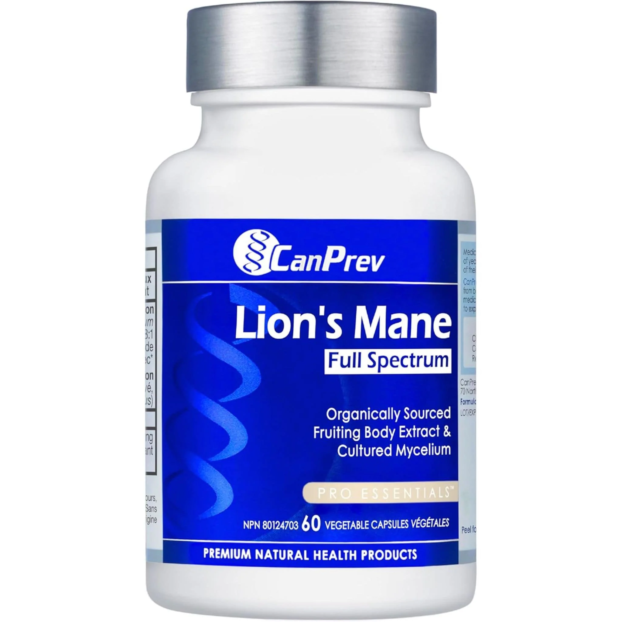 CanPrev Lion's Mane Full Spectrum, Organic Fruiting Body and Mycelium, Supports Brain and Cognitive Health, 60 Vegetable Capsules - Image 2