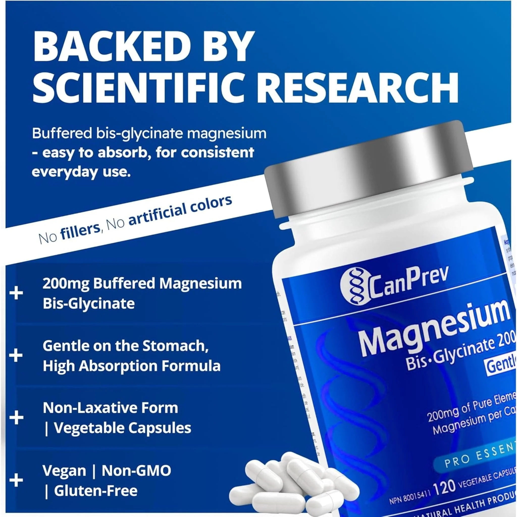 CanPrev Magnesium Bisglycinate 200 Gentle, Highly Absorbable Magnesium 200mg Capsules - Image 15