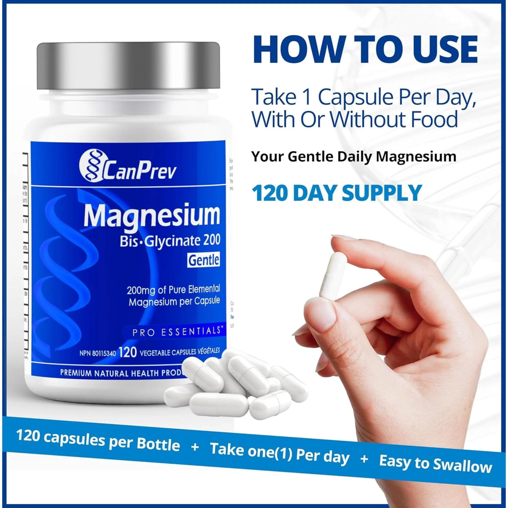 CanPrev Magnesium Bisglycinate 200 Gentle, Highly Absorbable Magnesium 200mg Capsules - Image 17
