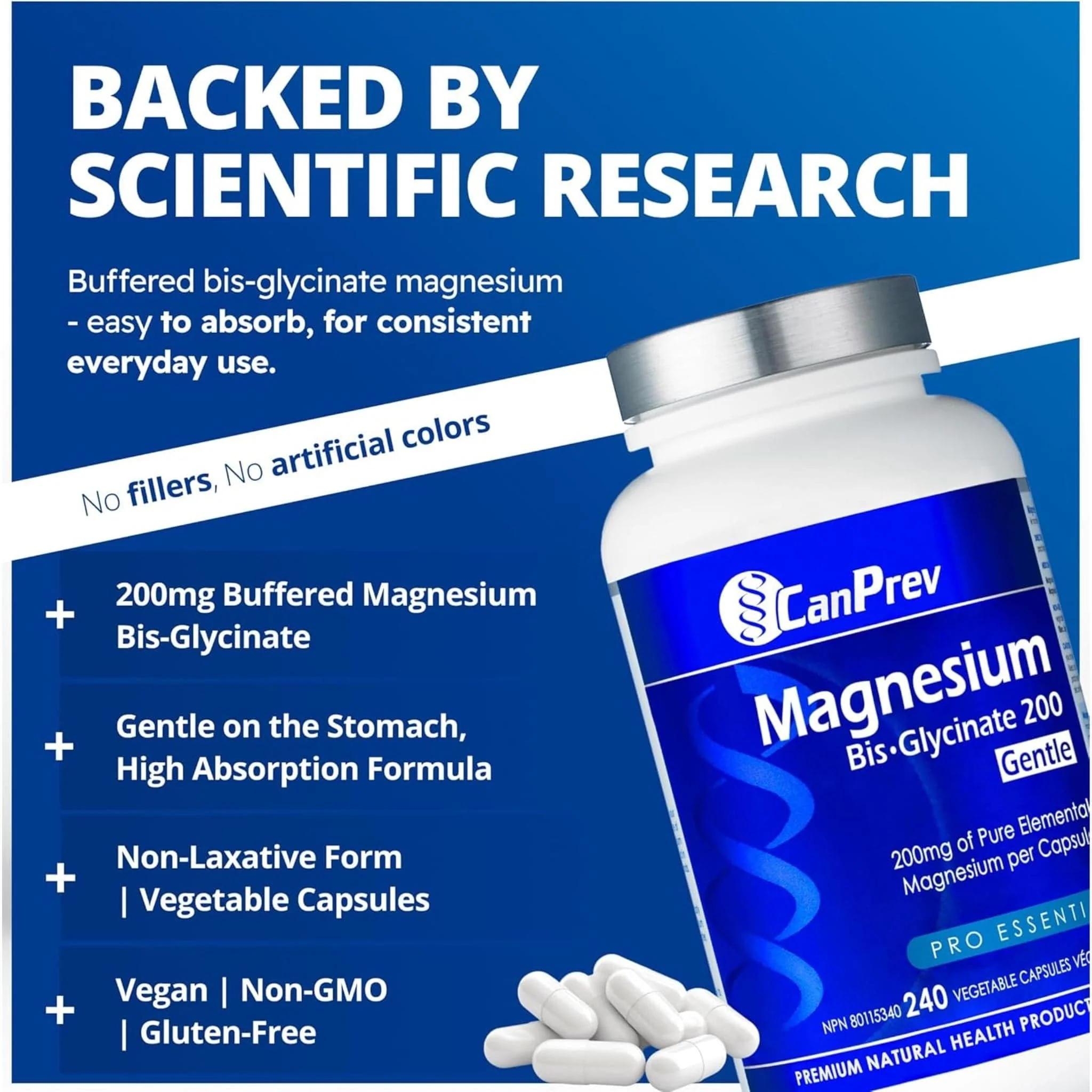 CanPrev Magnesium Bisglycinate 200 Gentle, Highly Absorbable Magnesium 200mg Capsules - Image 25