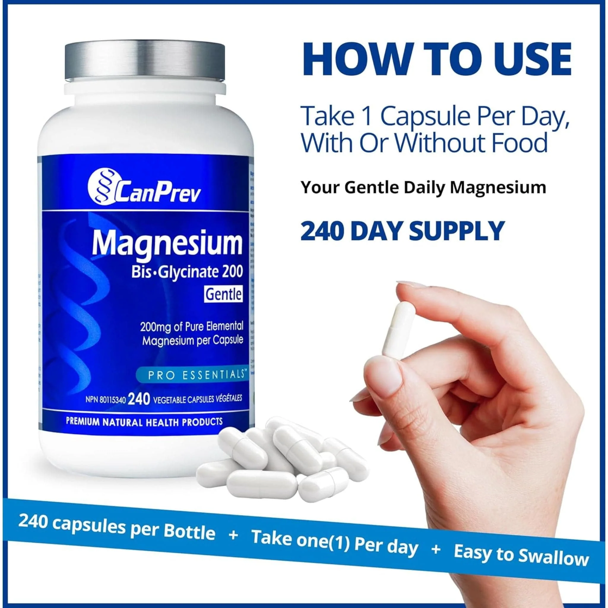 CanPrev Magnesium Bisglycinate 200 Gentle, Highly Absorbable Magnesium 200mg Capsules - Image 27