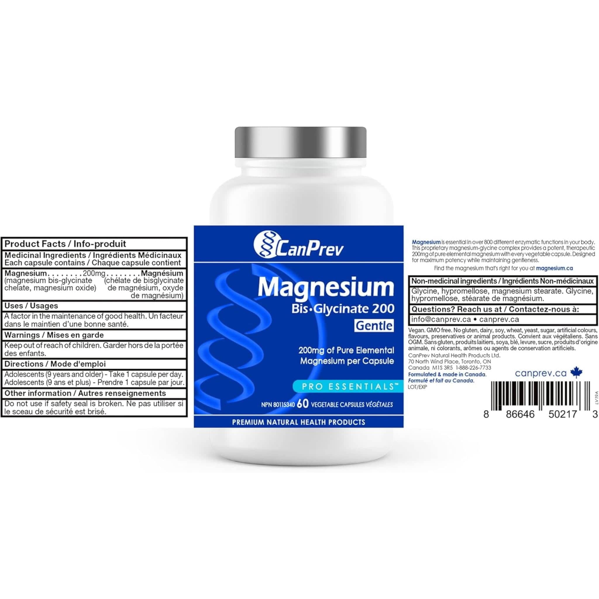 CanPrev Magnesium Bisglycinate 200 Gentle, Highly Absorbable Magnesium 200mg Capsules - Image 3