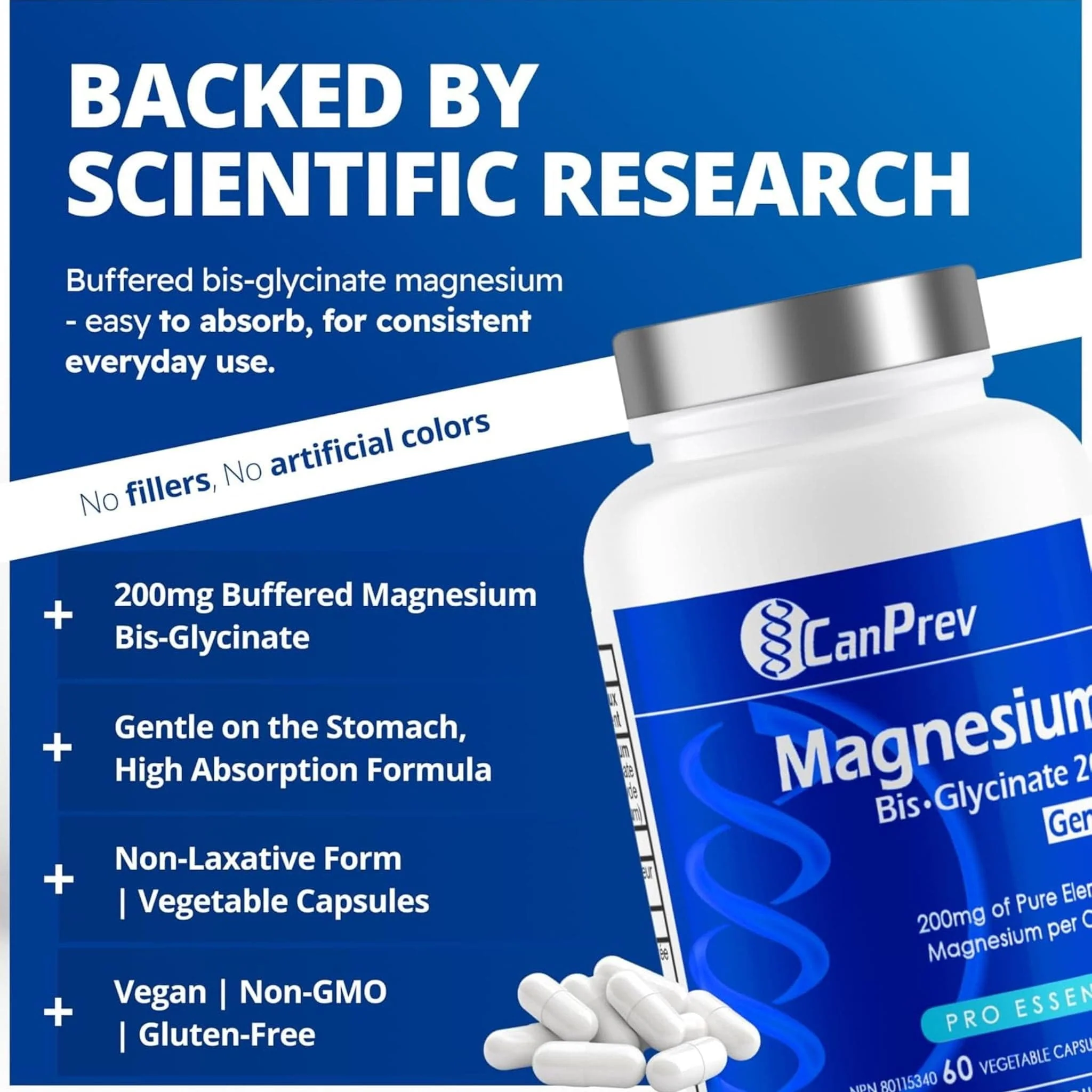 CanPrev Magnesium Bisglycinate 200 Gentle, Highly Absorbable Magnesium 200mg Capsules - Image 5