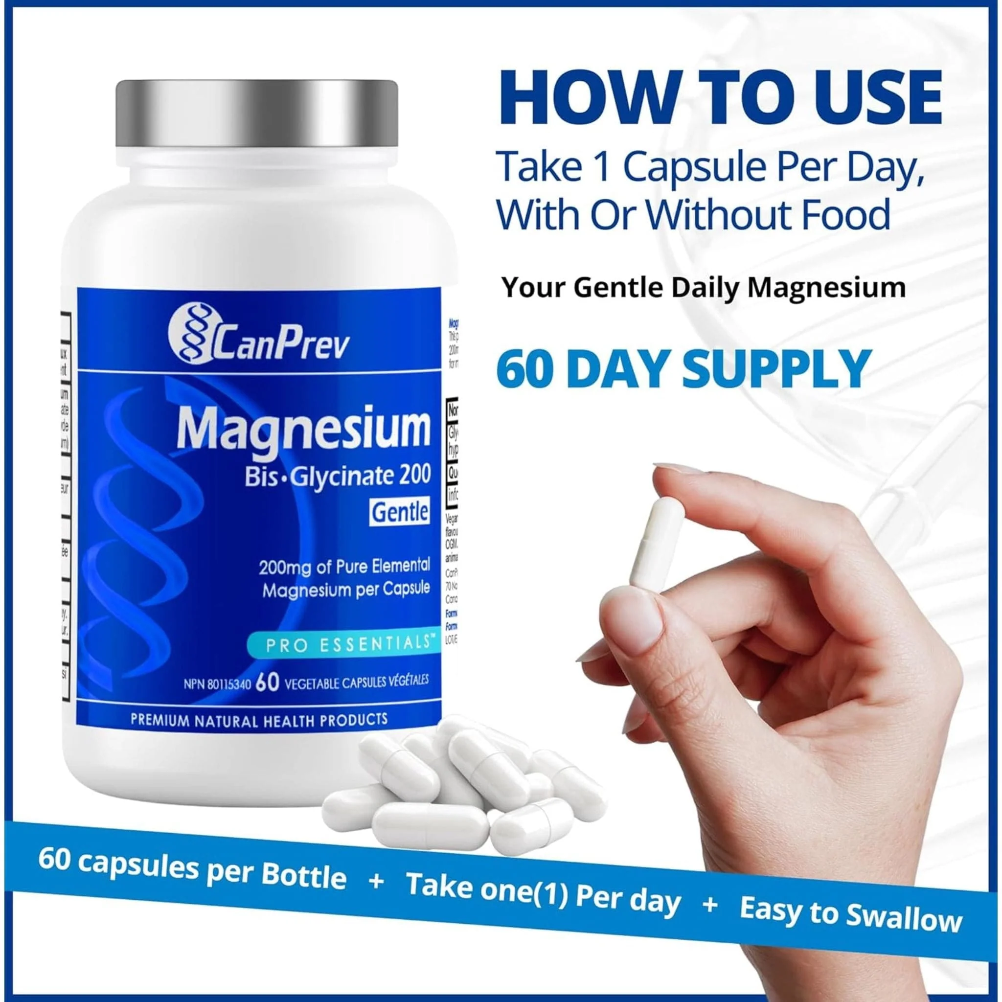 CanPrev Magnesium Bisglycinate 200 Gentle, Highly Absorbable Magnesium 200mg Capsules - Image 7