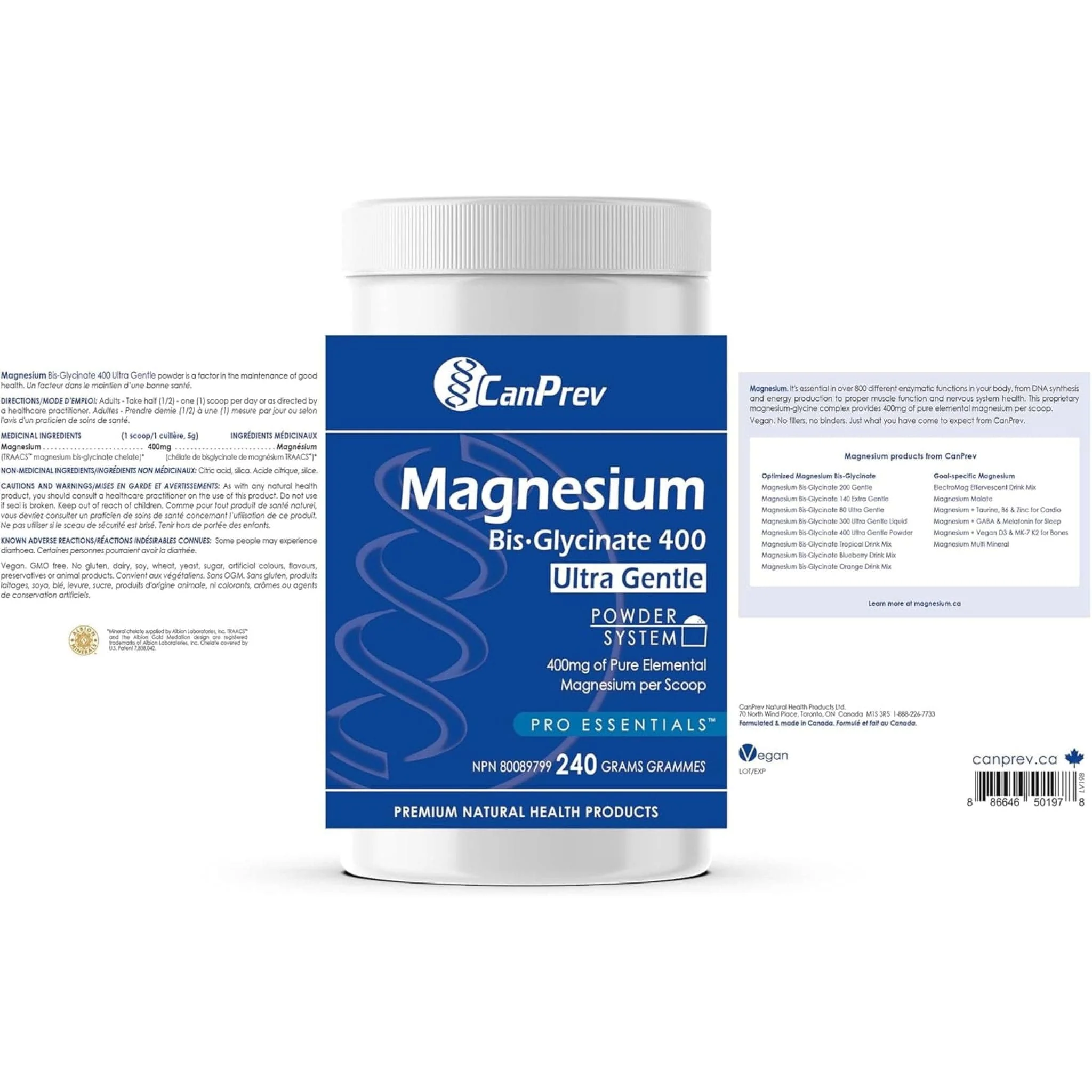 CanPrev Magnesium Bis-Glycinate 400mg Ultra Gentle Powder, 240g - Image 3