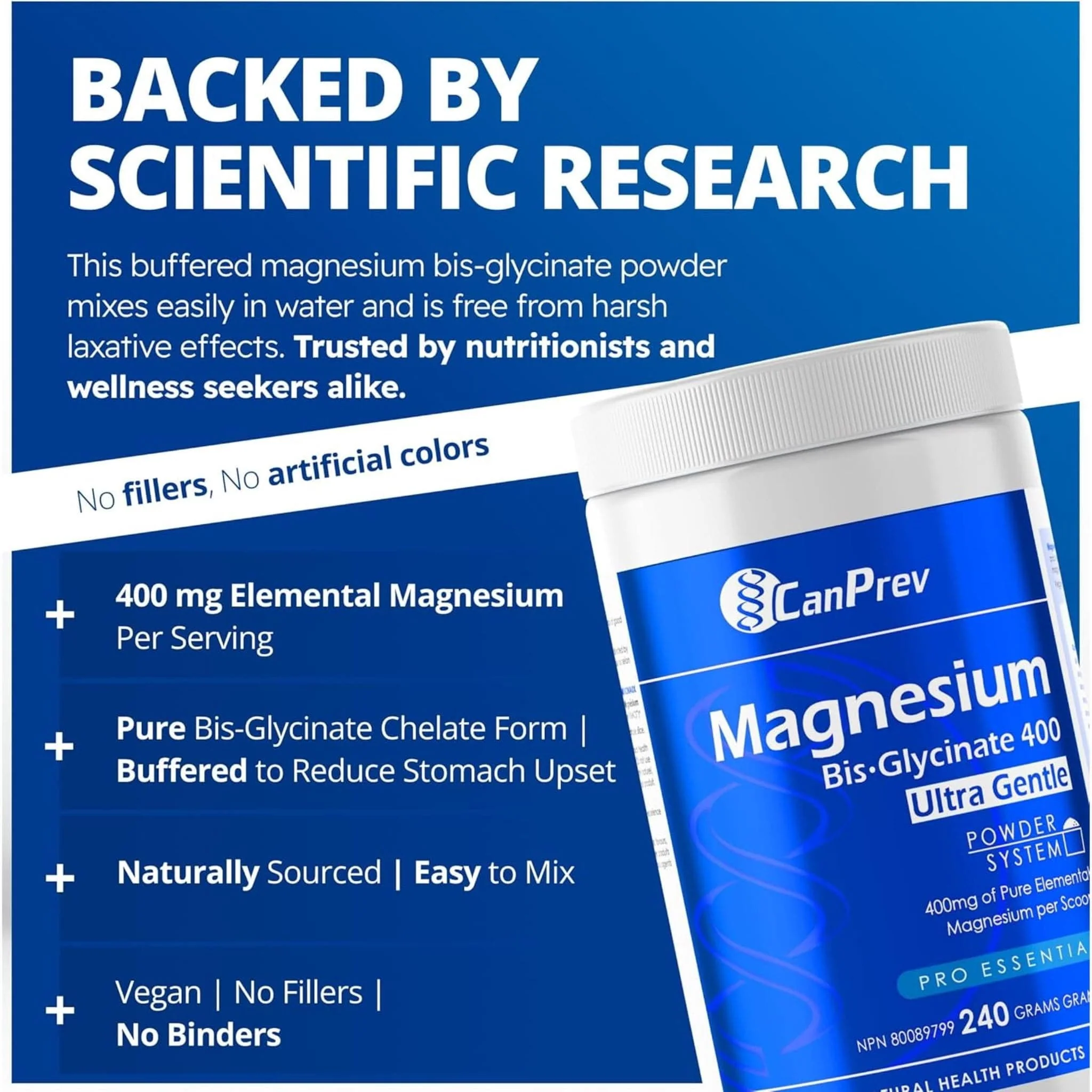CanPrev Magnesium Bis-Glycinate 400mg Ultra Gentle Powder, 240g - Image 5