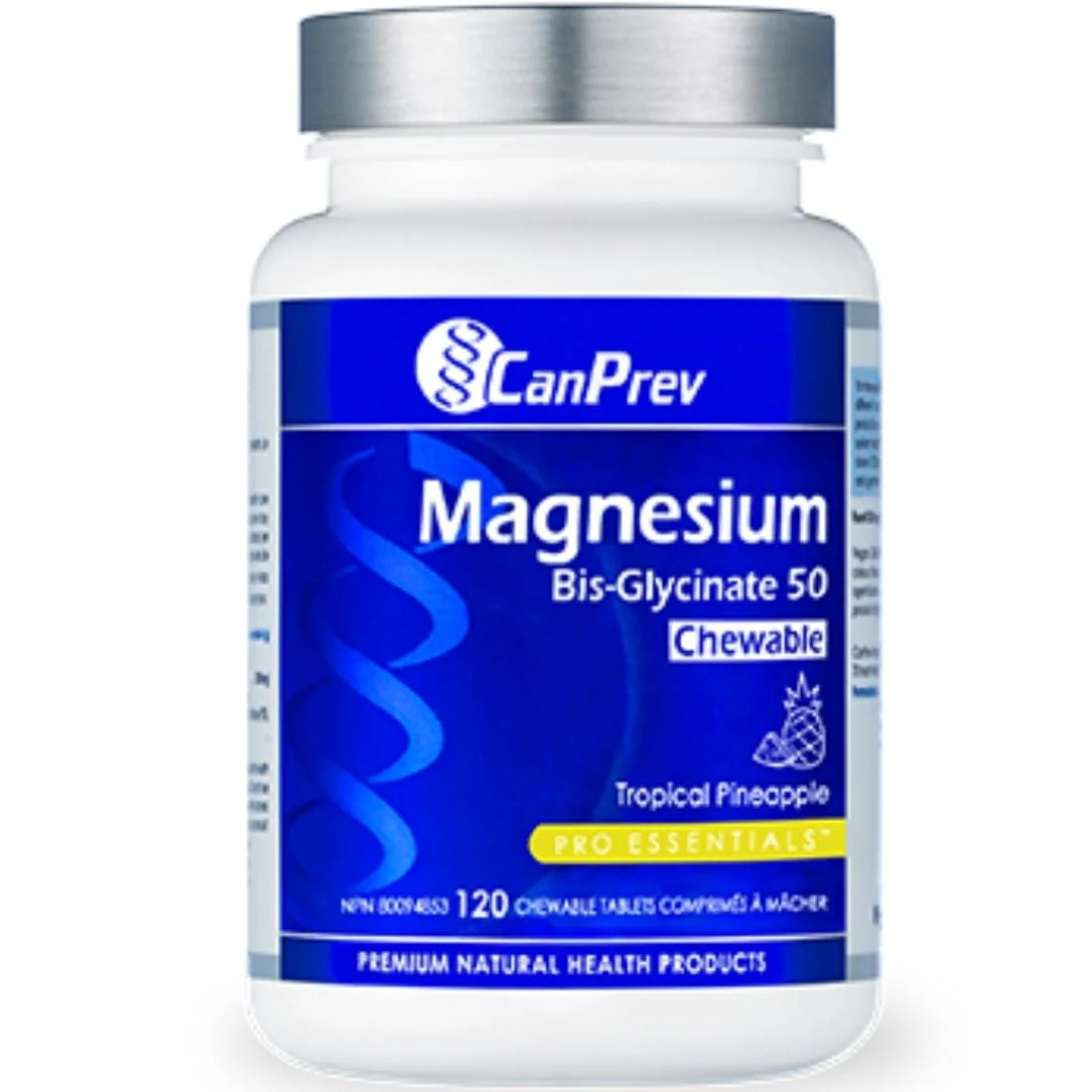 CanPrev Chewable Magnesium Bisglycinate 50mg, Tropical Pineapple, 120 Chewable Tablets