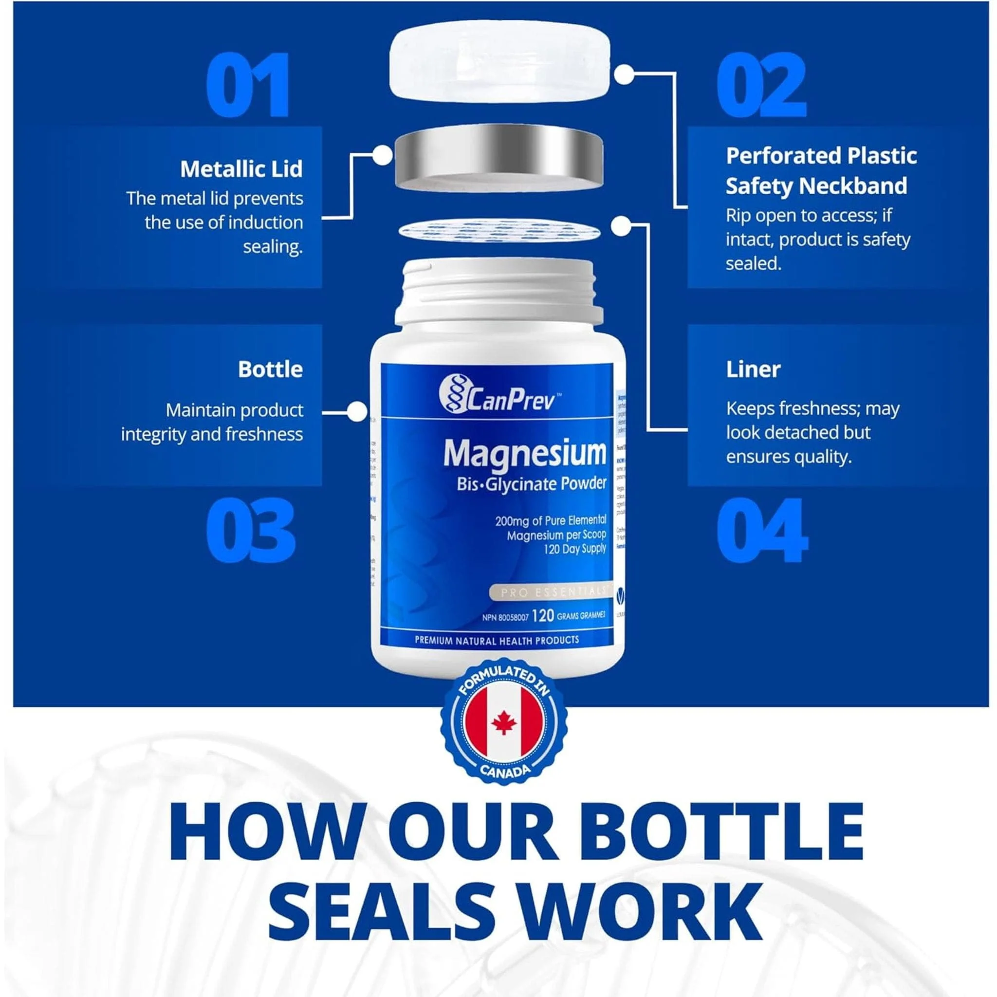 CanPrev Magnesium Bis-Glycinate Powder (200mg per scoop), 120g - Image 10