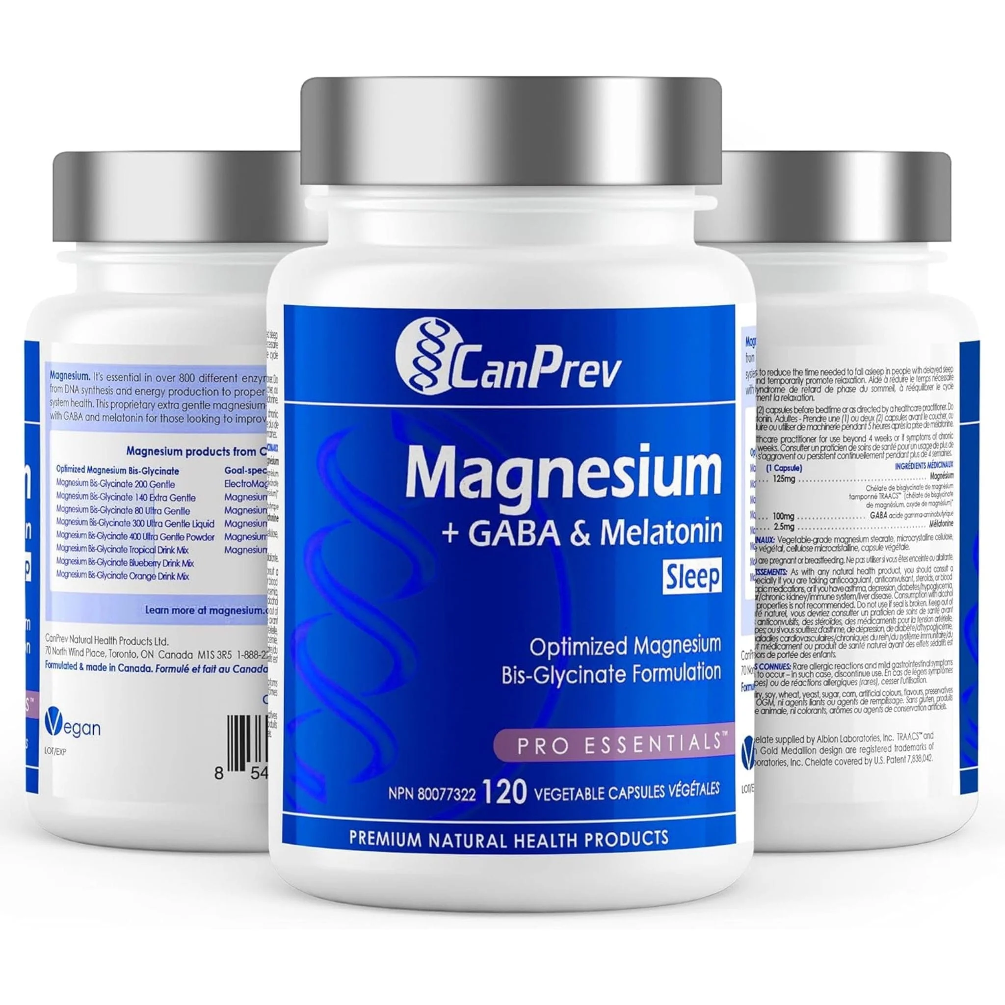 CanPrev Magnesium + GABA & Melatonin For Sleep (125mg + 100mg & 2.5mg), 120 Vegetable Capsules - Image 3