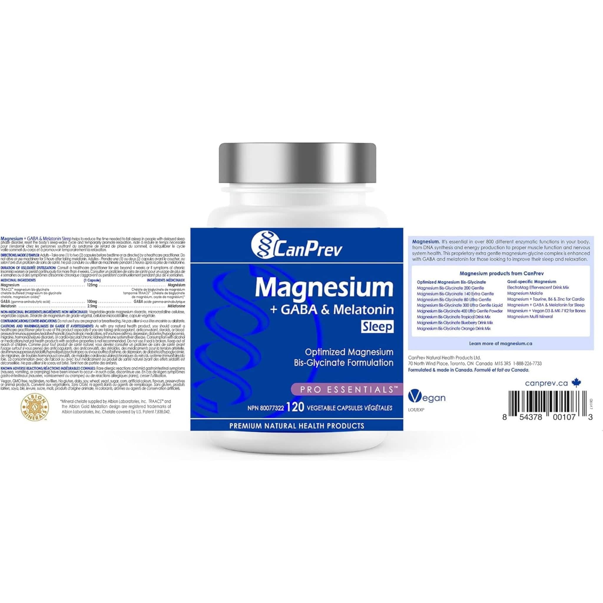 CanPrev Magnesium + GABA & Melatonin For Sleep (125mg + 100mg & 2.5mg), 120 Vegetable Capsules - Image 4