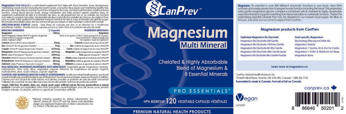 CanPrev Magnesium Multi-Mineral (Chelated), 120 Capsules - Image 2