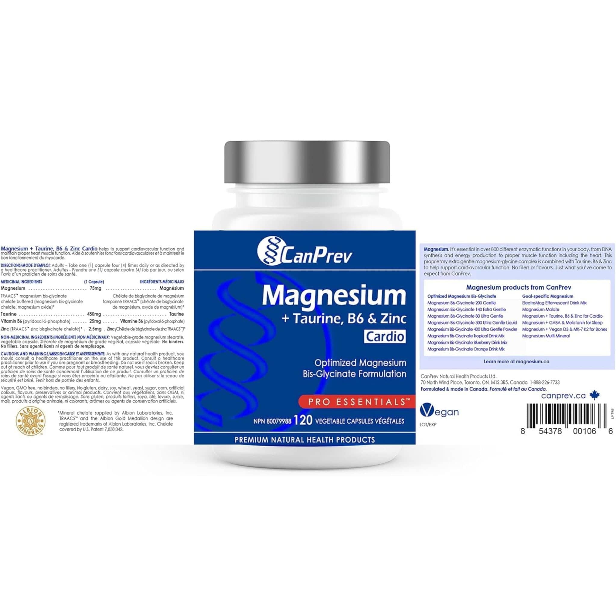 CanPrev Magnesium + Taurine, B6 & Zinc For Cardio, 120 Vegetable Capsules - Image 3