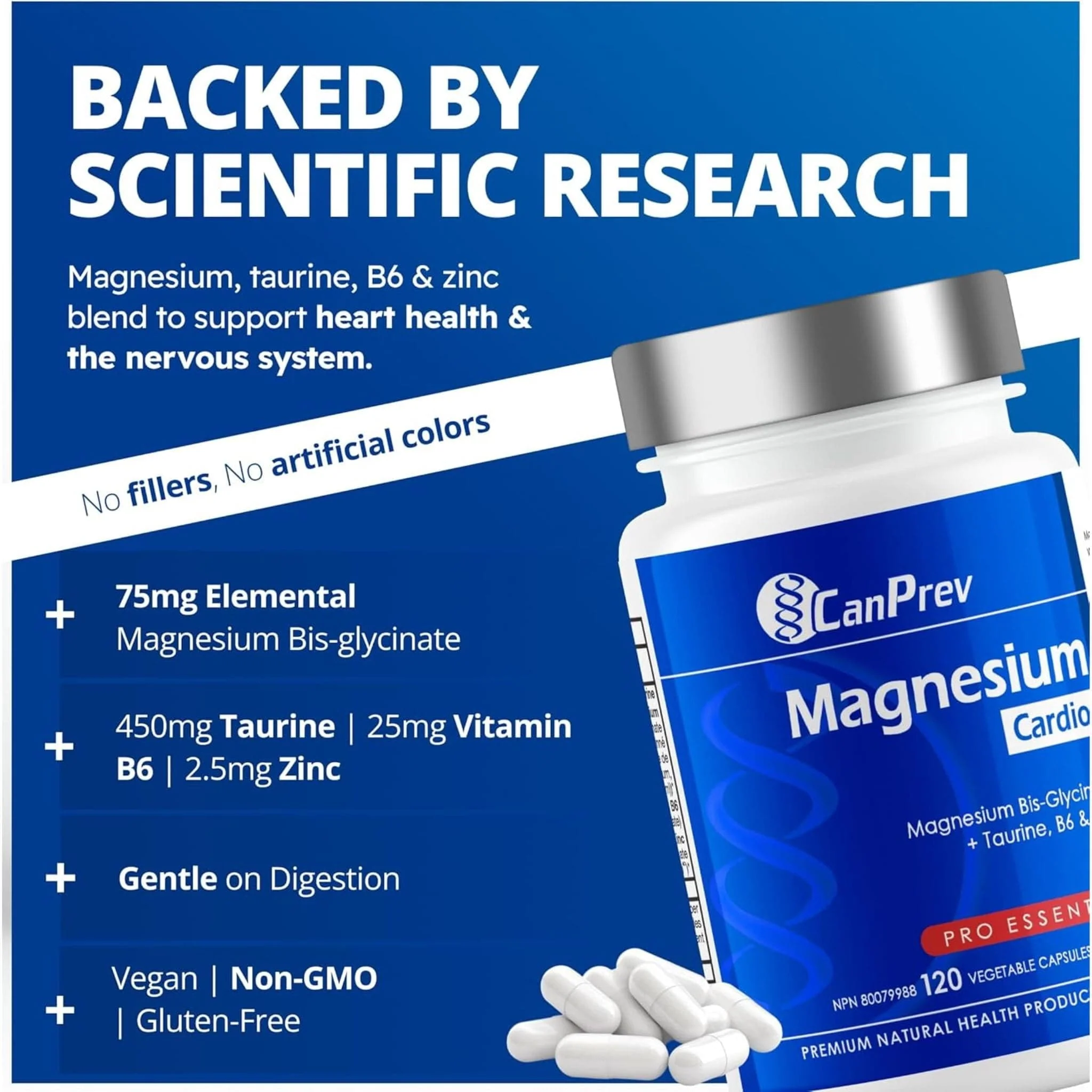 CanPrev Magnesium + Taurine, B6 & Zinc For Cardio, 120 Vegetable Capsules - Image 5