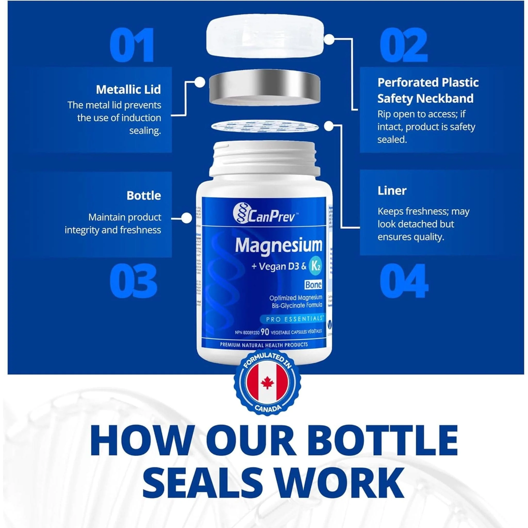 CanPrev Magnesium, Vegan D3 & K2 for Bones, 90 Vegetable Capsules - Image 9