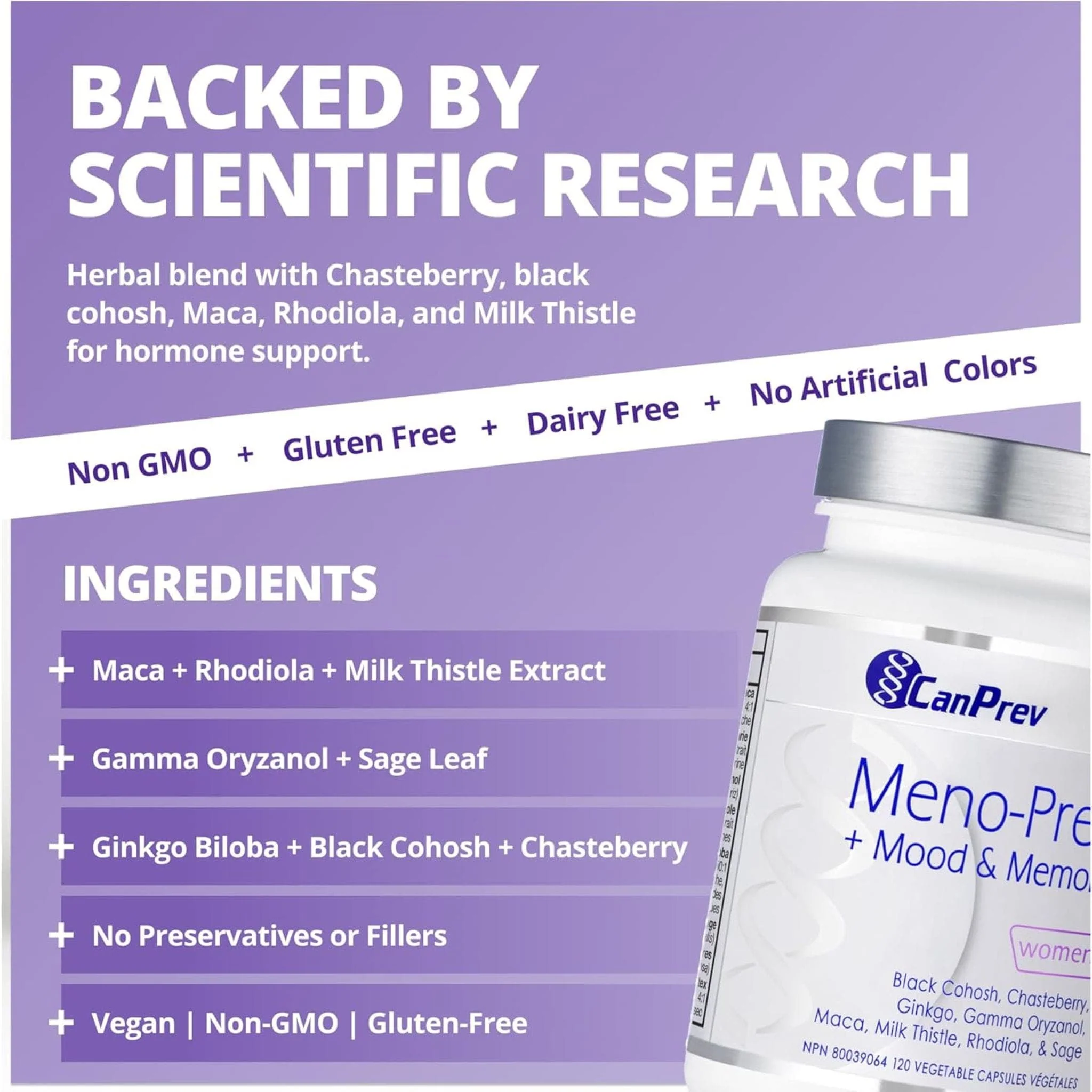 CanPrev Meno-Prev + Mood & Memory for Women, Menopause Support, 120 Vegicaps - Image 5