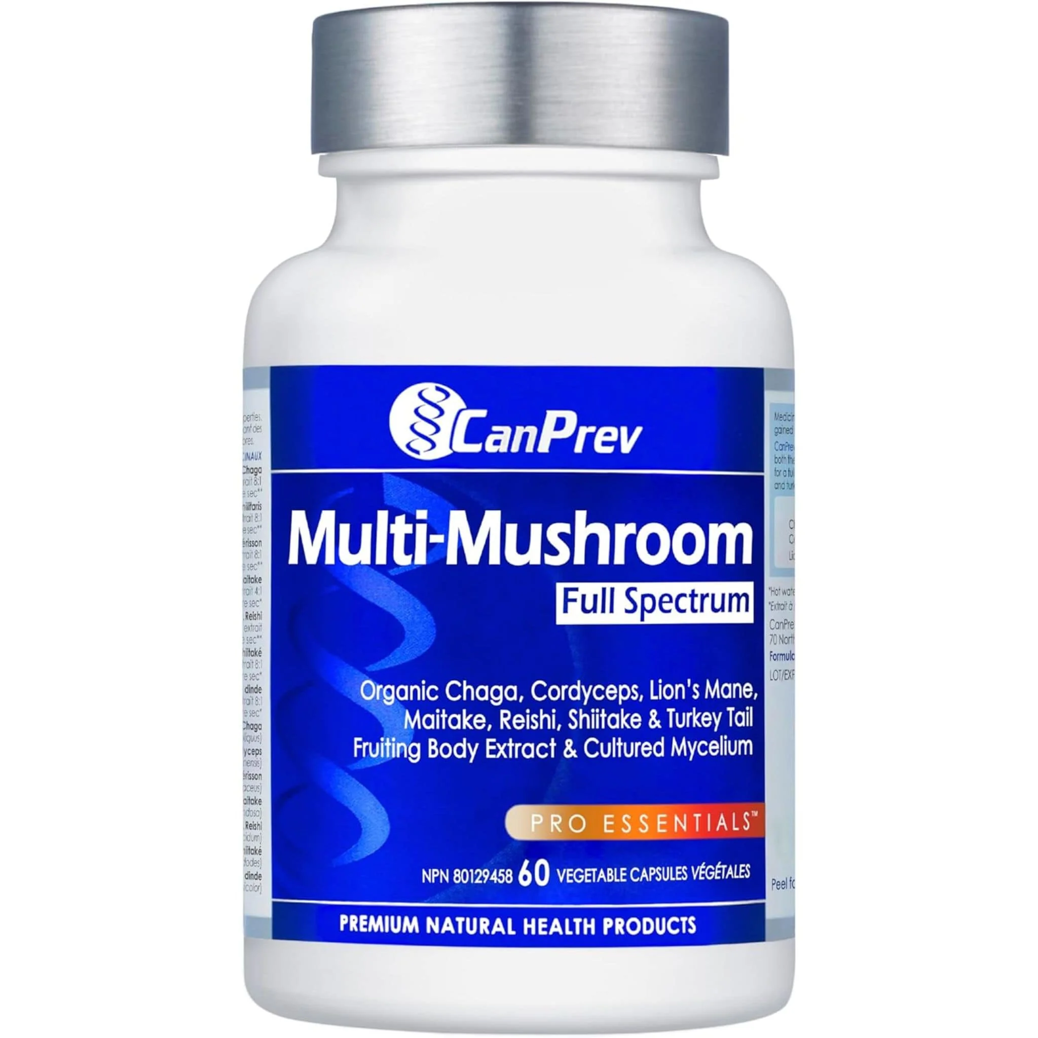 CanPrev Multi-Mushroom Full Spectrum, 7 Organic Medicinal Mushrooms for Immune, Gut and Cognitive Health, 60 Vegetable Capsules