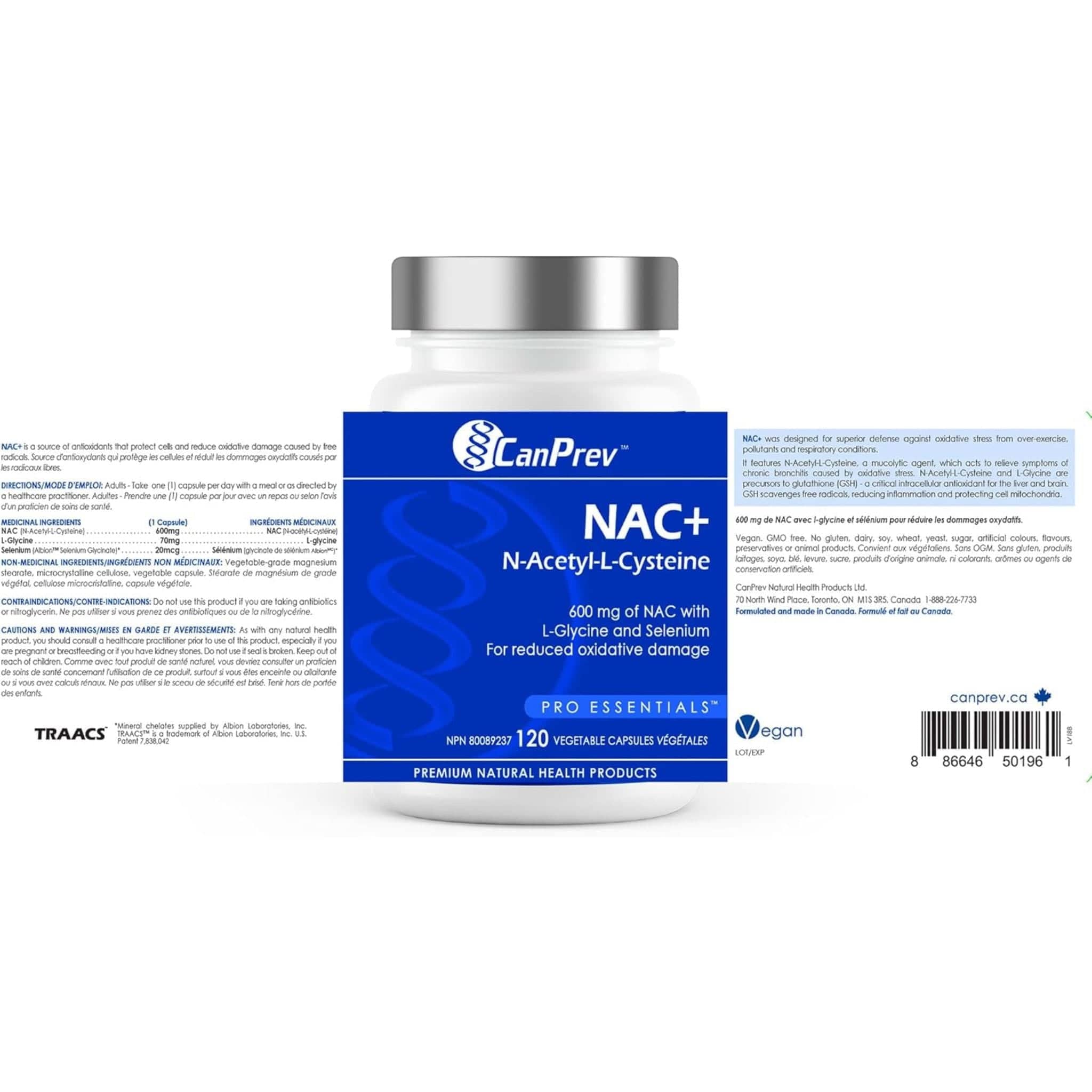 CanPrev NAC (N-Acetyl-L-Cysteine) 600mg with Glycine and Selenium, 120 Capsules - Image 4