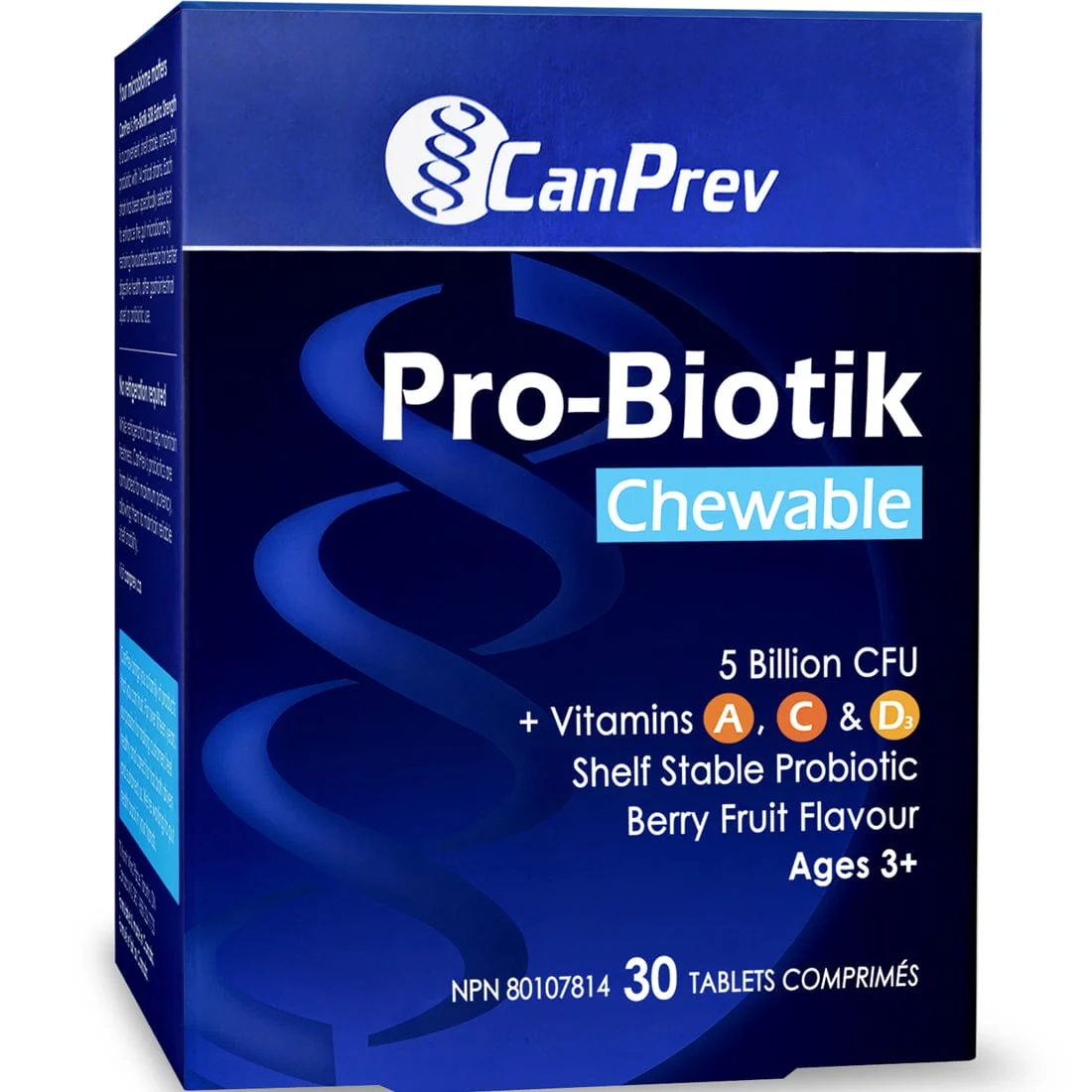 CanPrev Pro-Biotik 5 Billion CFU Plus Vitamins A, C and D3, 30 Chewable Tablets