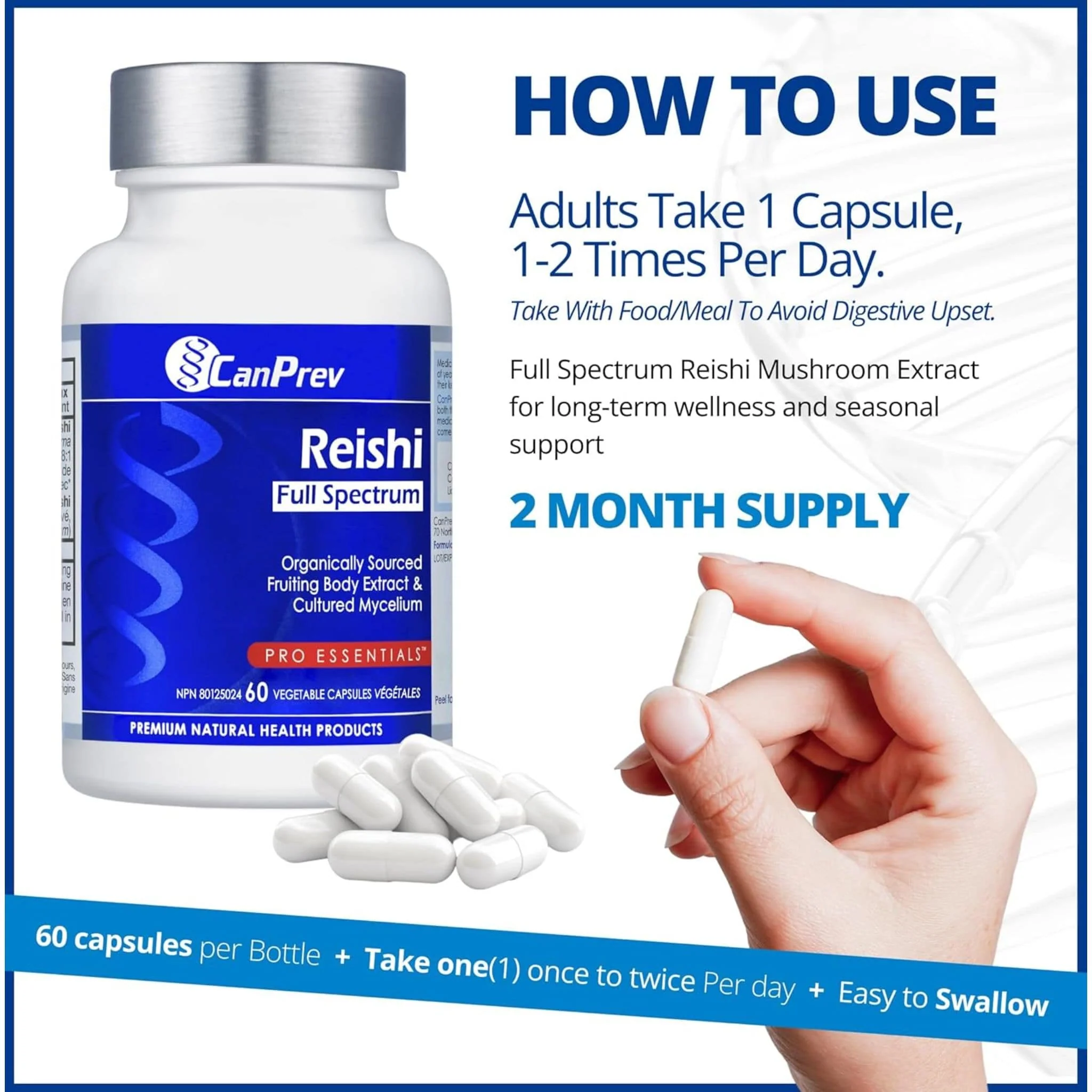 CanPrev Reishi Full Spectrum, 100% Organic Reishi Mushroom for Immune, Stress and Adrenal Support, 60 Vegetable Capsules - Image 6