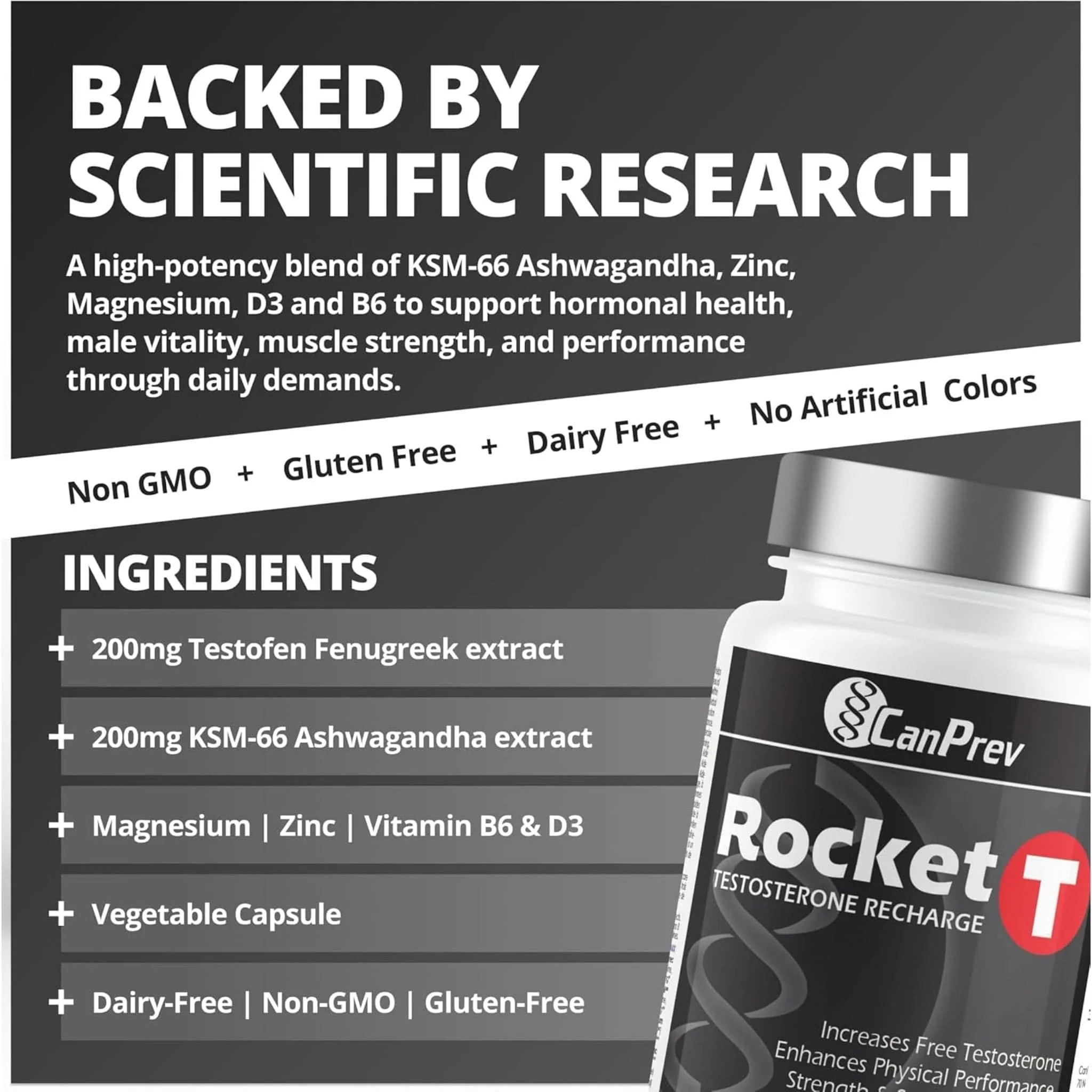 CanPrev Rocket T Testosterone Recharge, Testosterone Booster, 90 Vegetable Capsules - Image 4