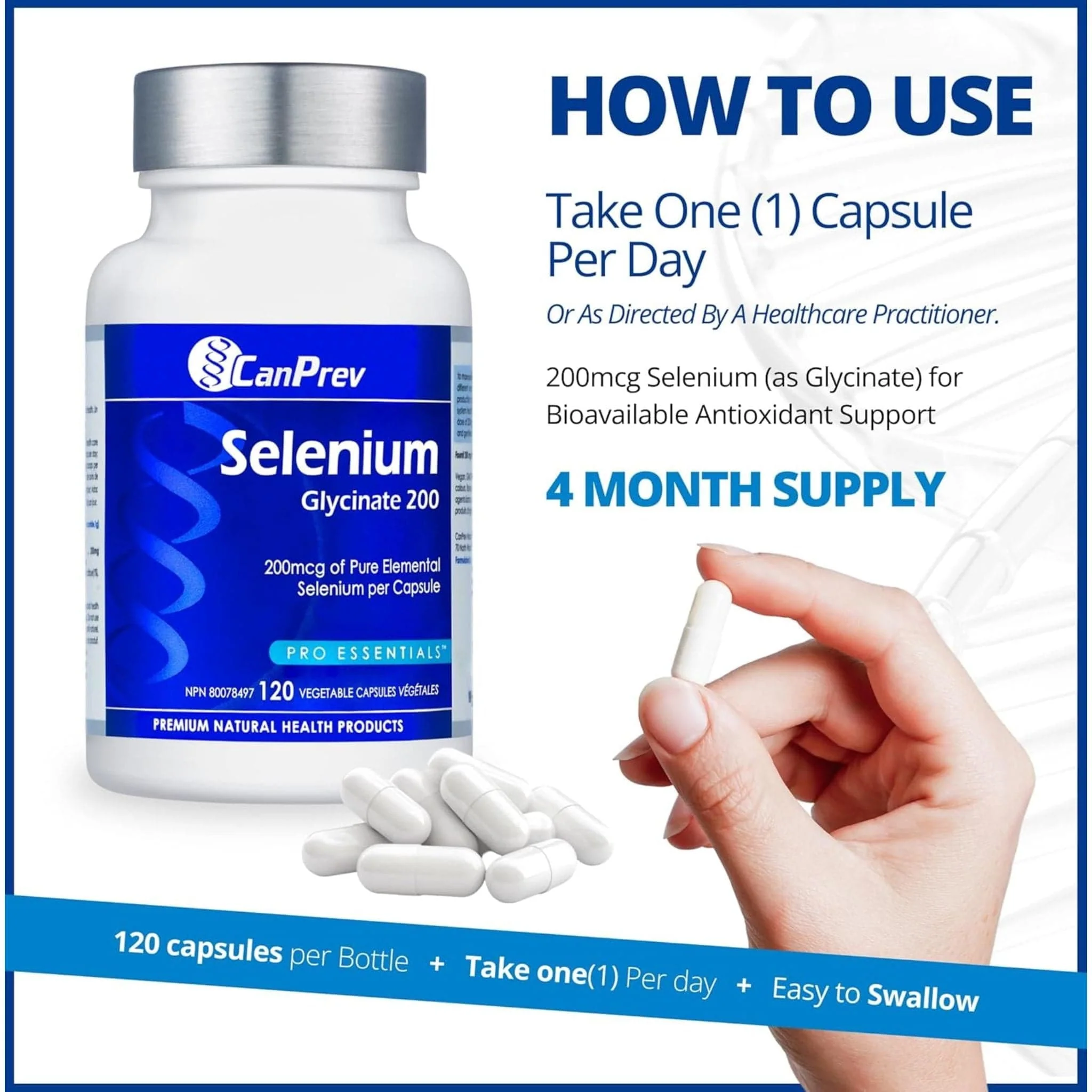 CanPrev Selenium Glycinate 200, 120 Vegetable Capsules - Image 7