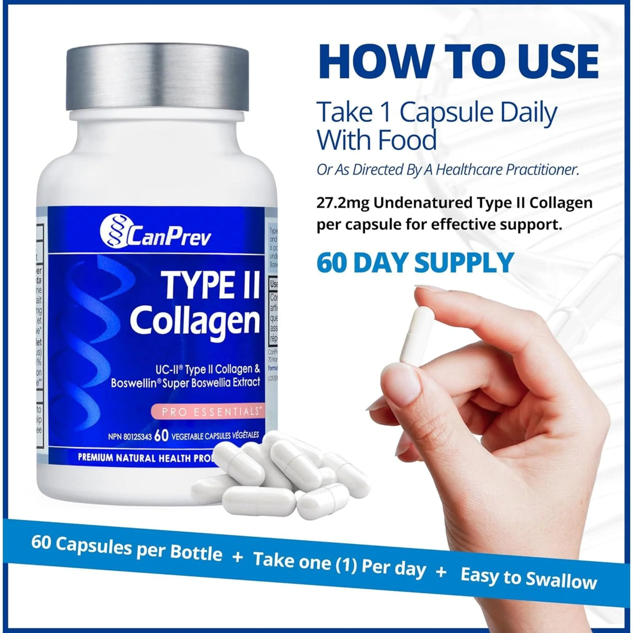 CanPrev Type II Collagen, Supports Joint Health, 60 Vegetable Capsules - Image 7