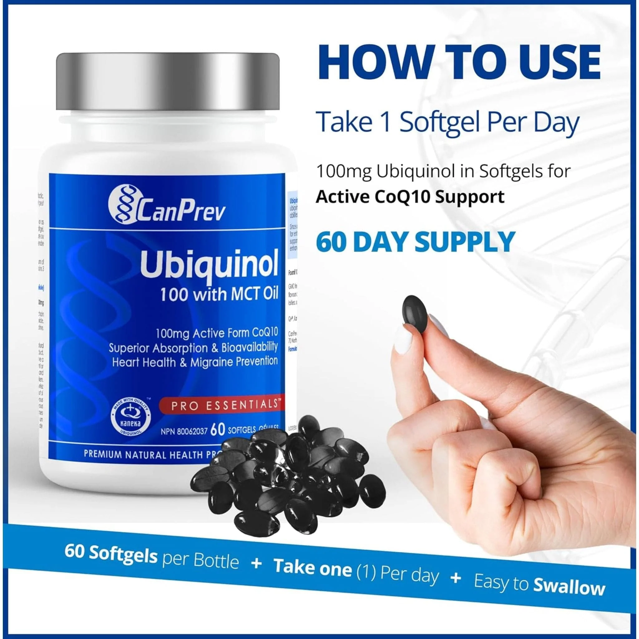 CanPrev Ubiquinol 100mg with MCT Oil, 60 softgels - Image 7