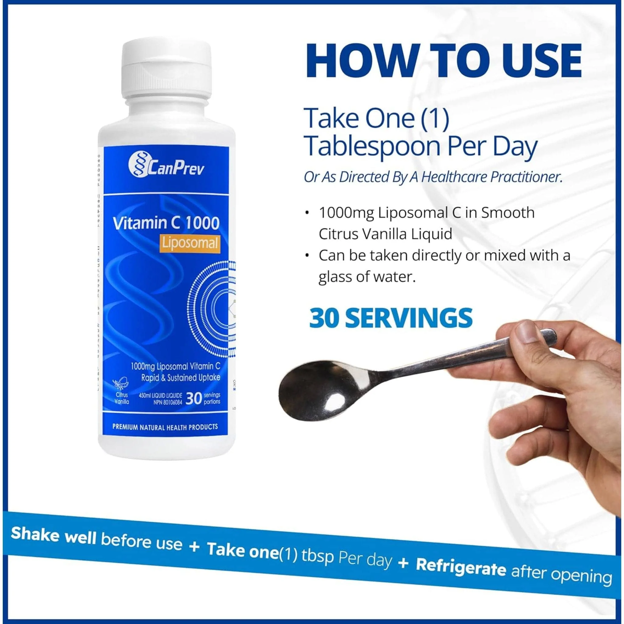 CanPrev Liposomal Vitamin C 1000mg, Rapid Absorption, Vanilla Citrus Flavour, 450ml - Image 7