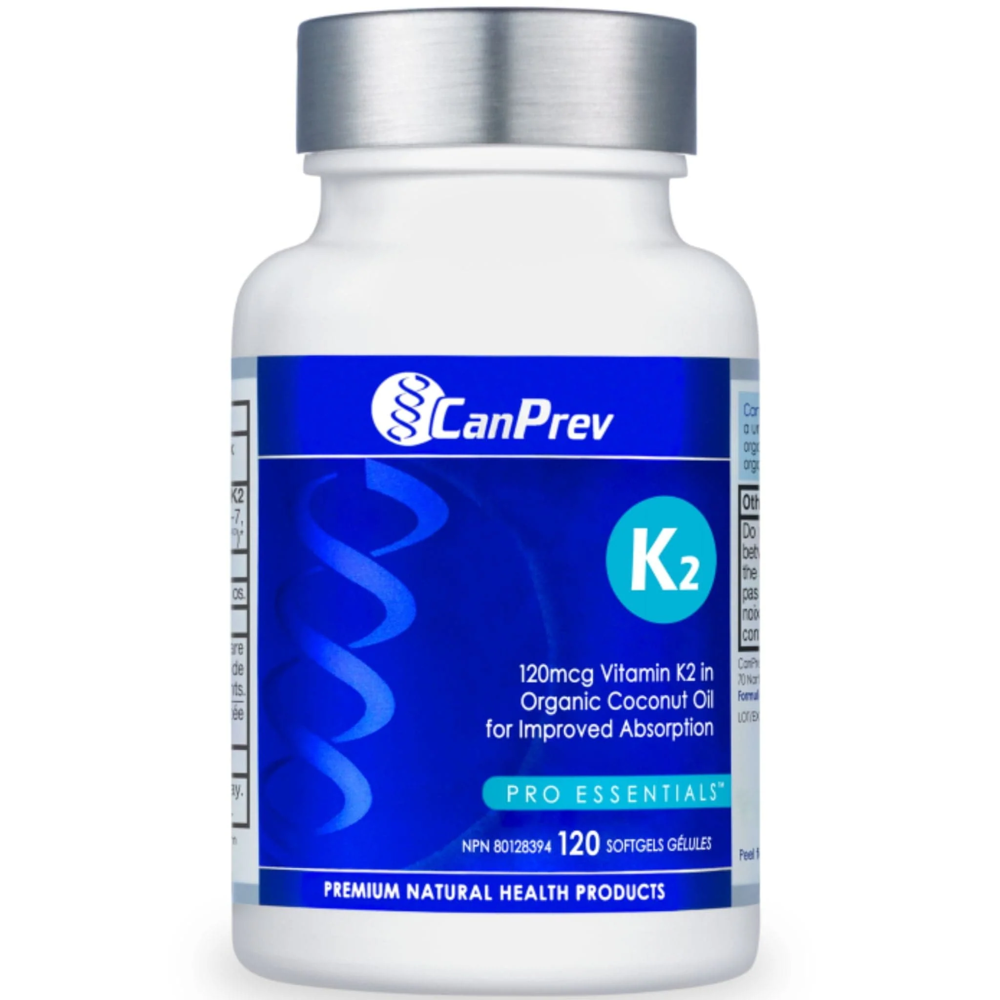 CanPrev Vitamin K2 120mcg Softgels in a base of Organic Coconut Oil, 120 Softgels
