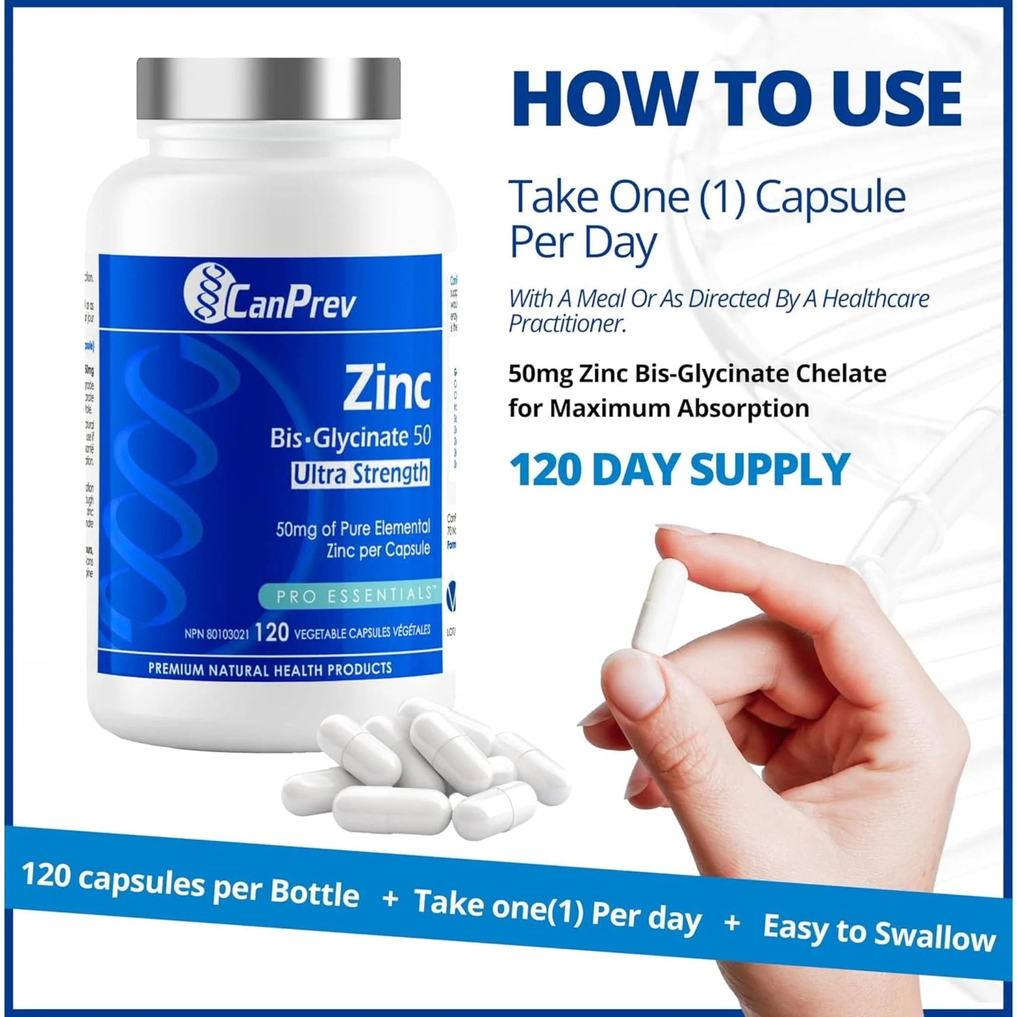 CanPrev Zinc 50mg Ultra Strength, 120 Capsules - Image 6