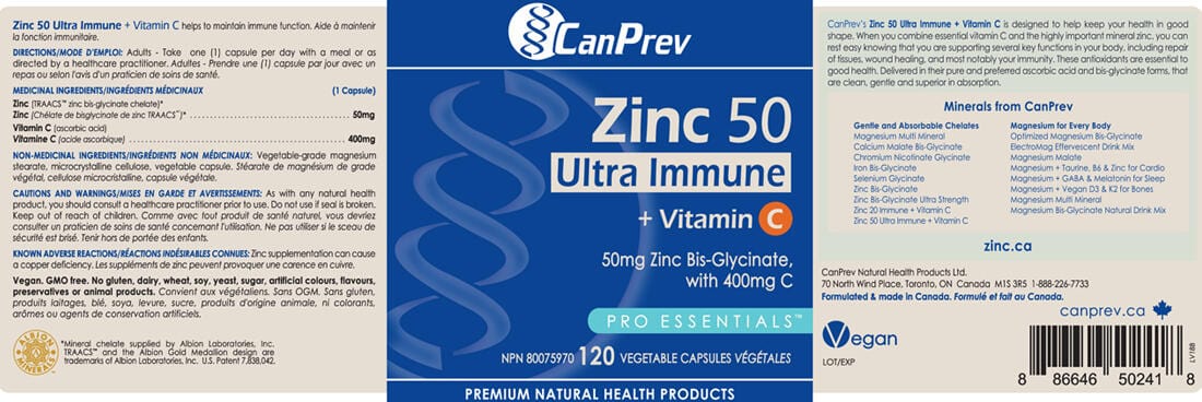 CanPrev Zinc Immune + Vitamin C, 120 Vegetable Capsules - Image 2