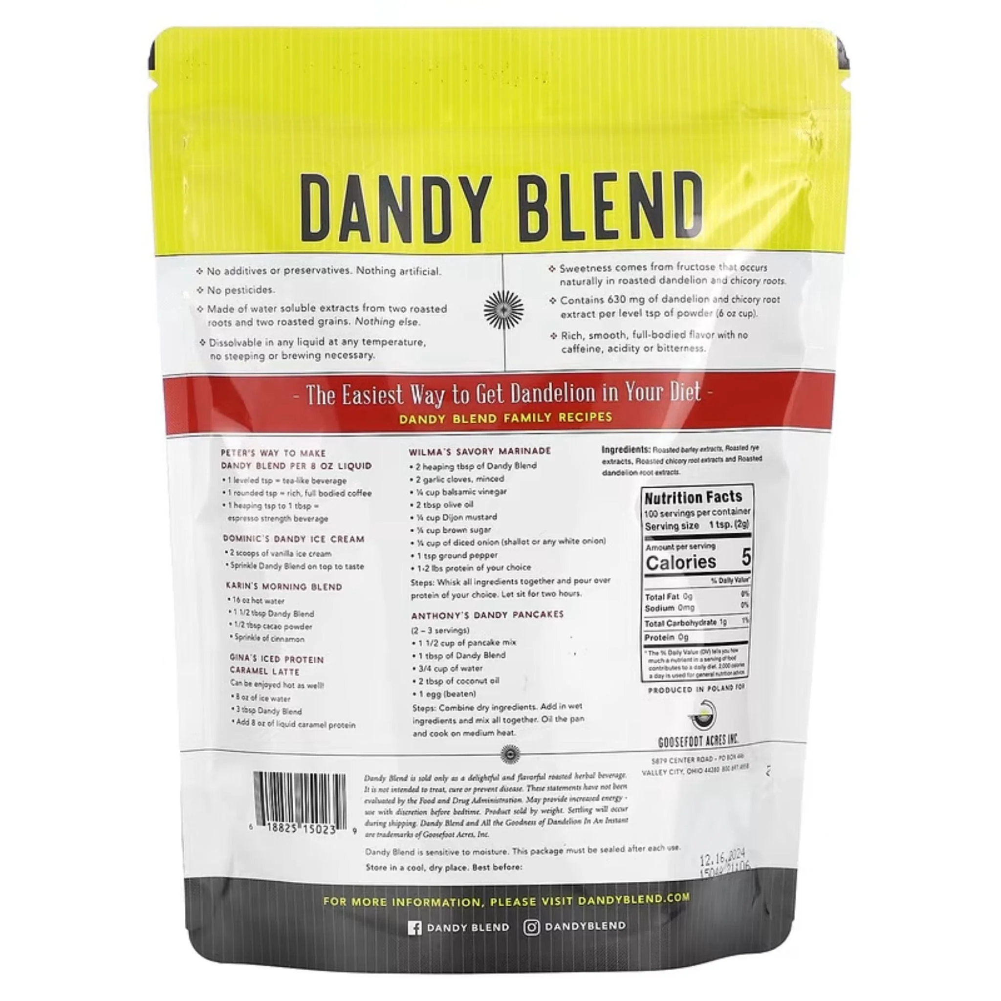 Dandy Blend Instant Herbal Beverage with Dandelion, Premium Coffee Substitute - Image 2