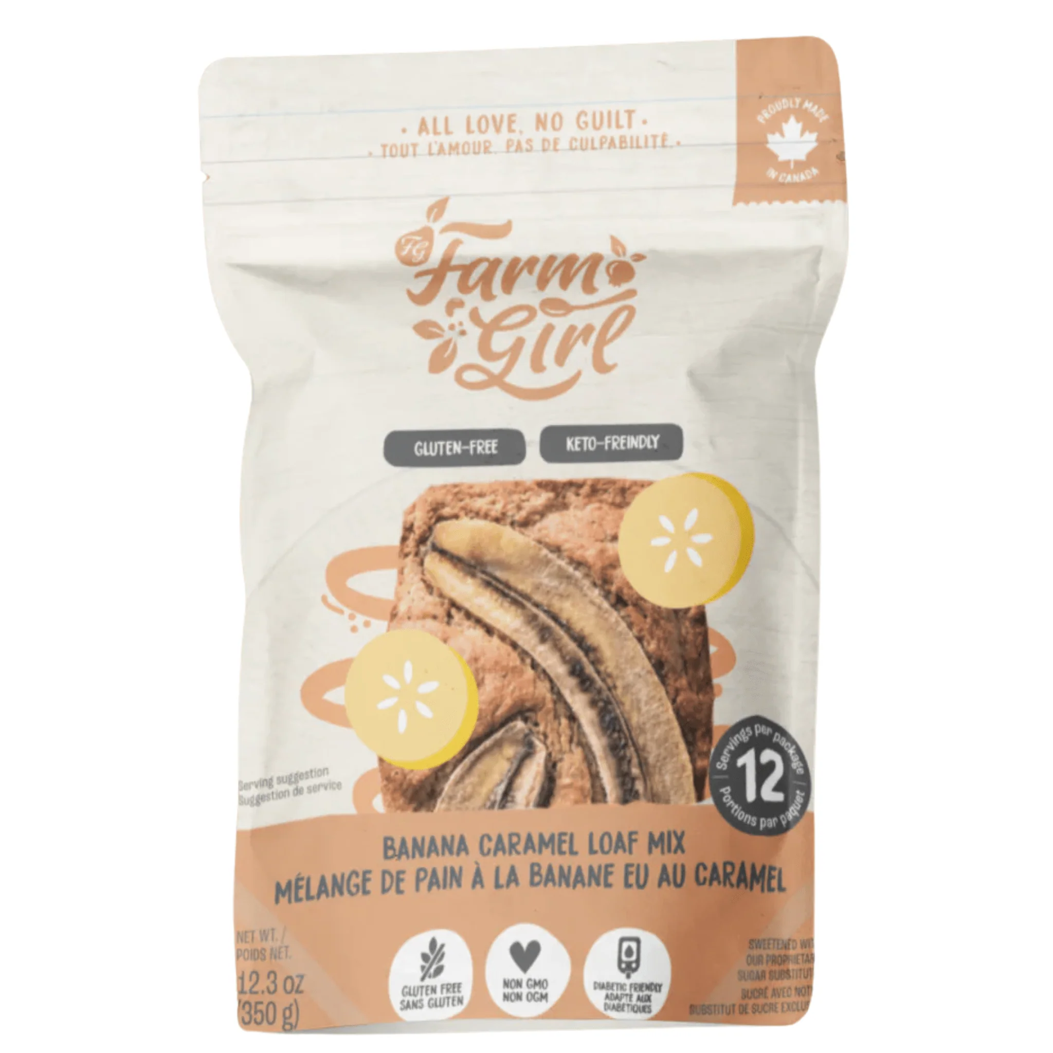 Farm Girl Keto Caramel Banana Loaf Mix, Low-Carb Keto, No Sugar Added, Gluten-Free Banana Bread, 350g