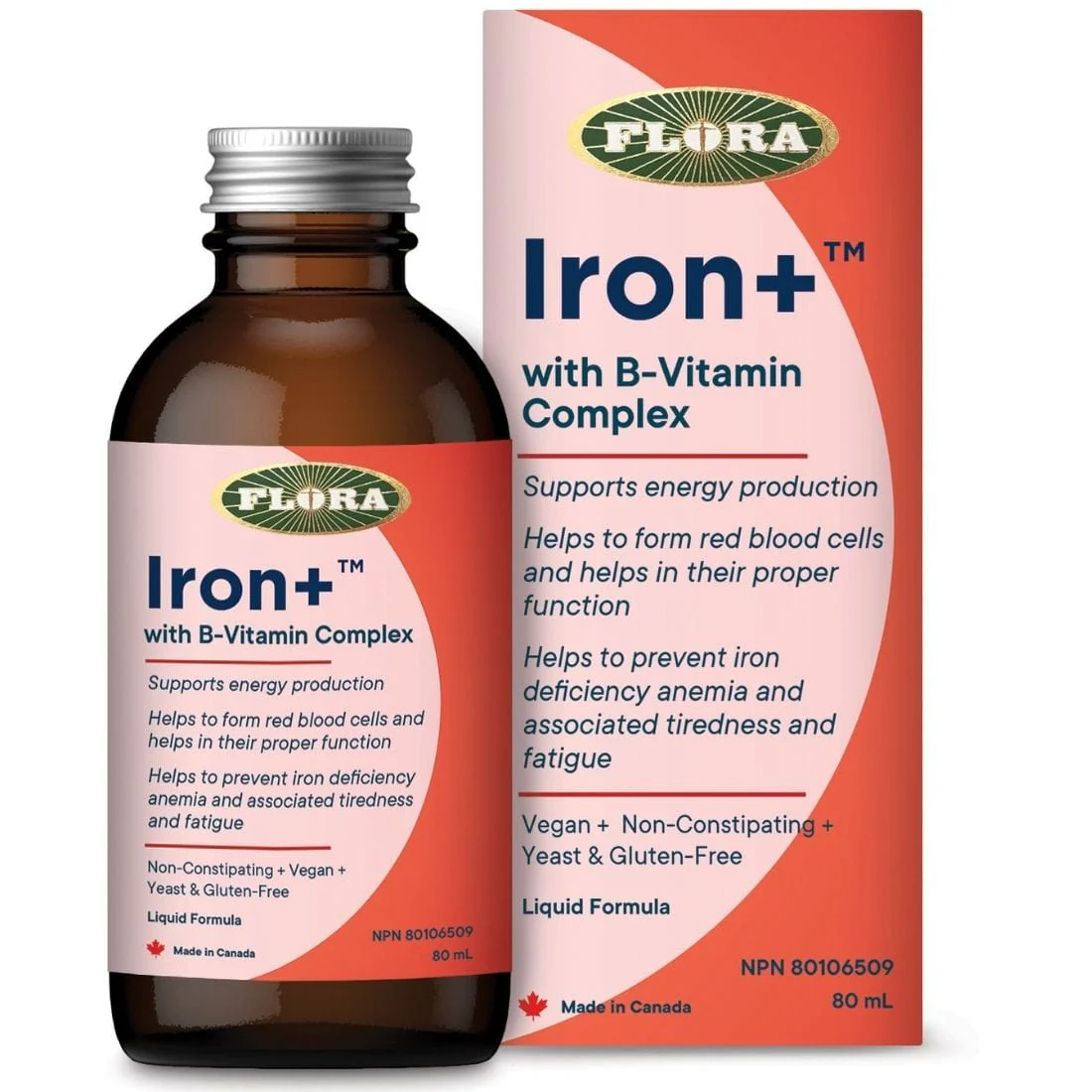 Flora Iron Plus B-Complex Liquid Iron Formula, Highly Absorbably, Non-constipating, Vegan
