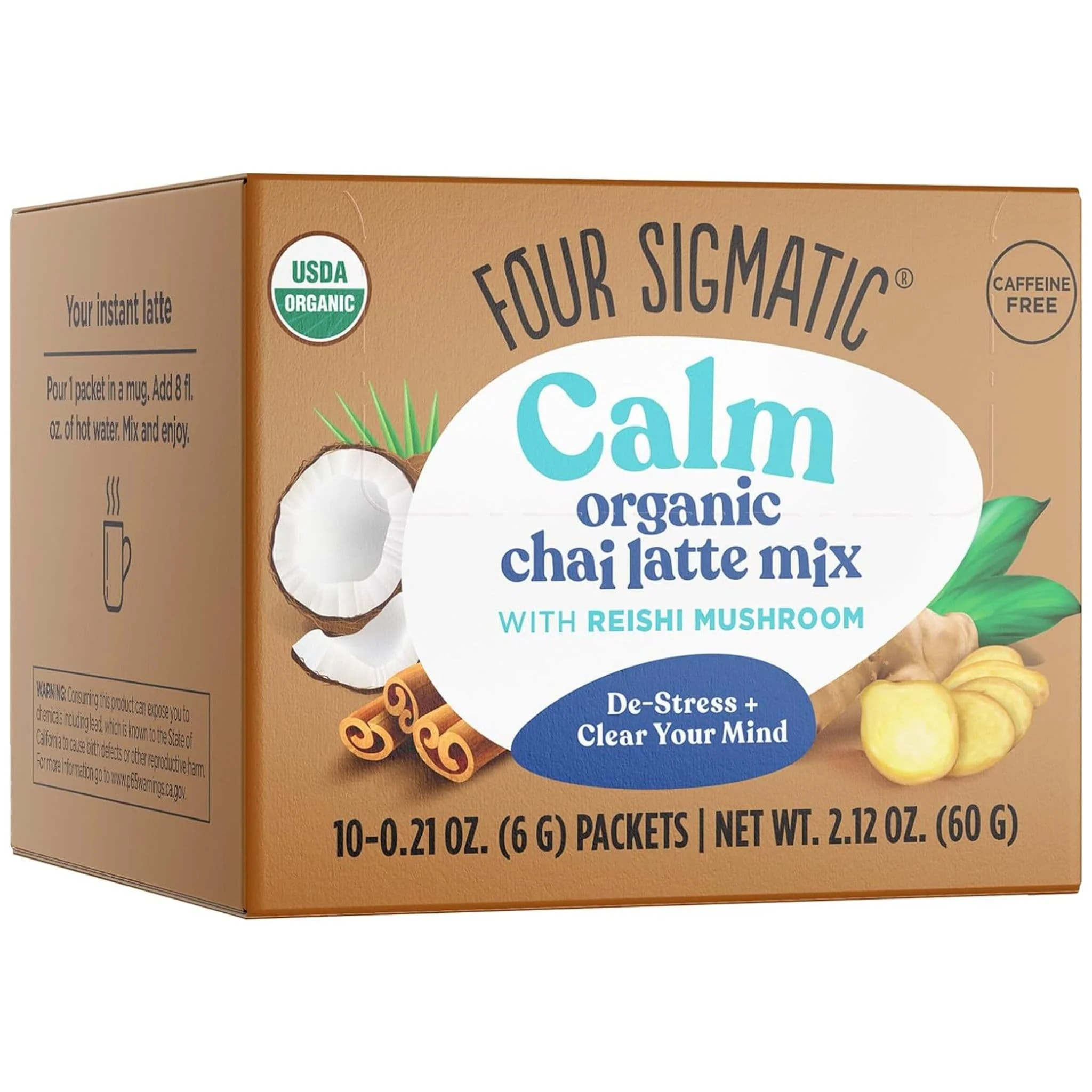 Four Sigmatic Calm Organic Chai Latte Mix with Reishi Mushroom, 10x6g Sachets