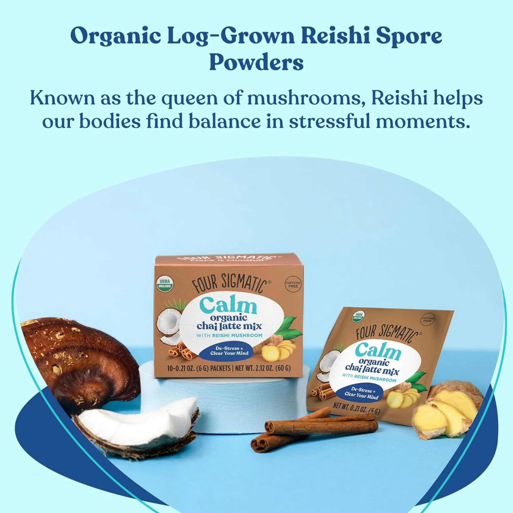 Four Sigmatic Calm Organic Chai Latte Mix with Reishi Mushroom, 10x6g Sachets - Image 3