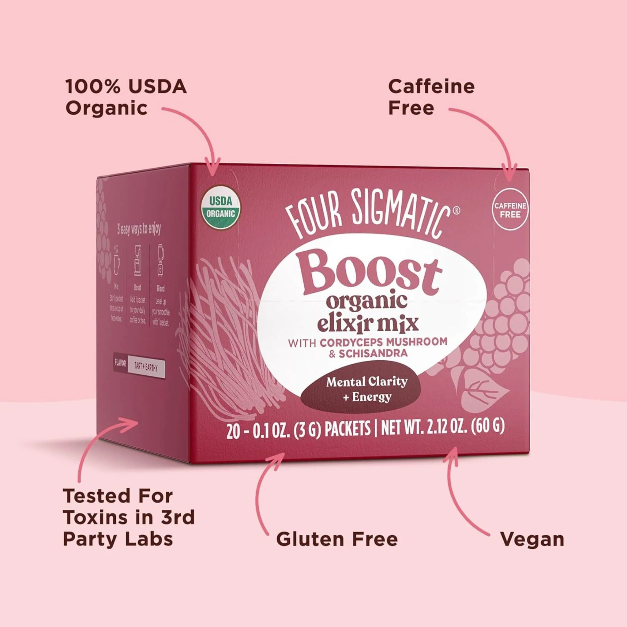 Four Sigmatic Boost Organic Elixir Mix with Cordyceps and Schisandra, Energy Boost & Recovery Support, 20x3g Sachets - Image 3