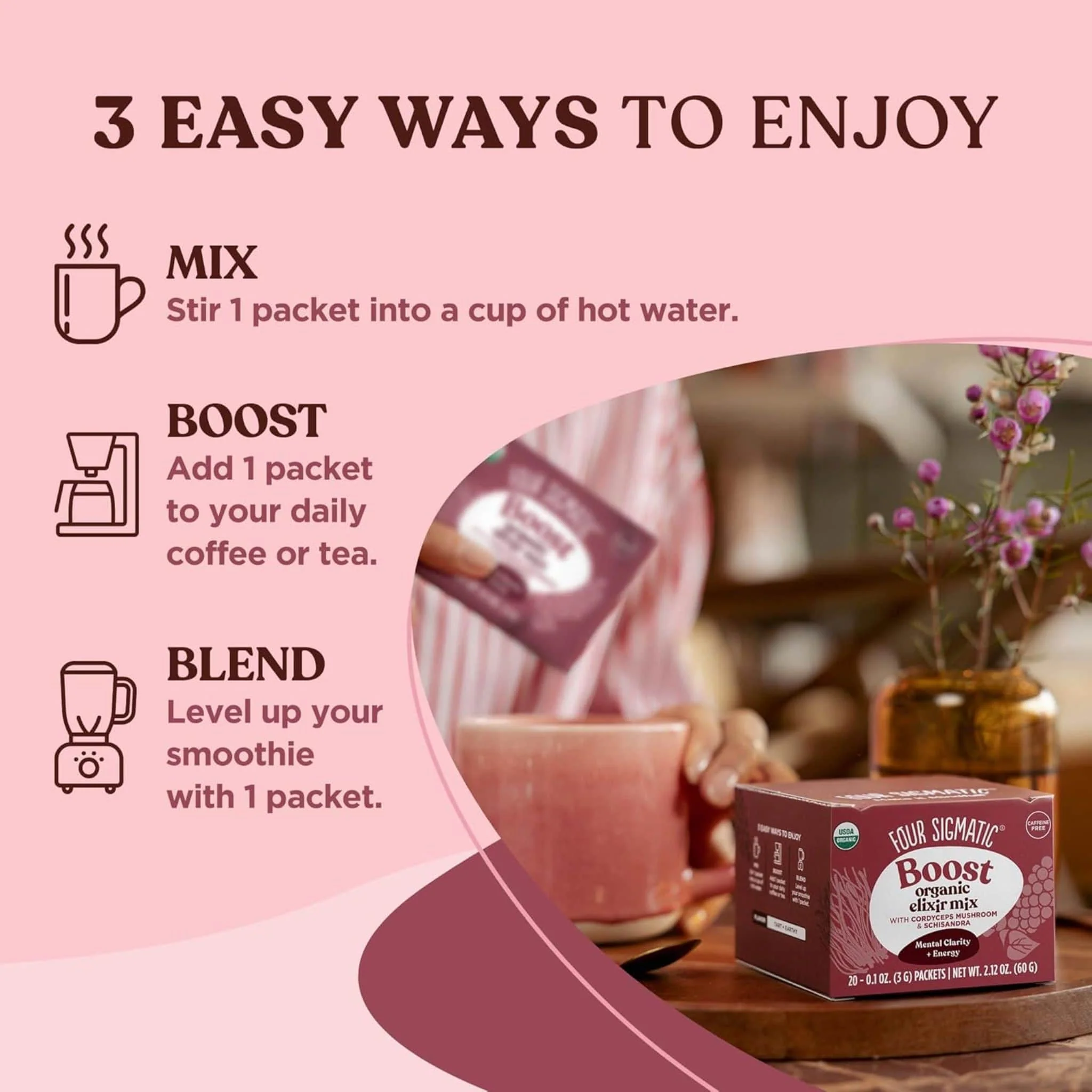 Four Sigmatic Boost Organic Elixir Mix with Cordyceps and Schisandra, Energy Boost & Recovery Support, 20x3g Sachets - Image 6