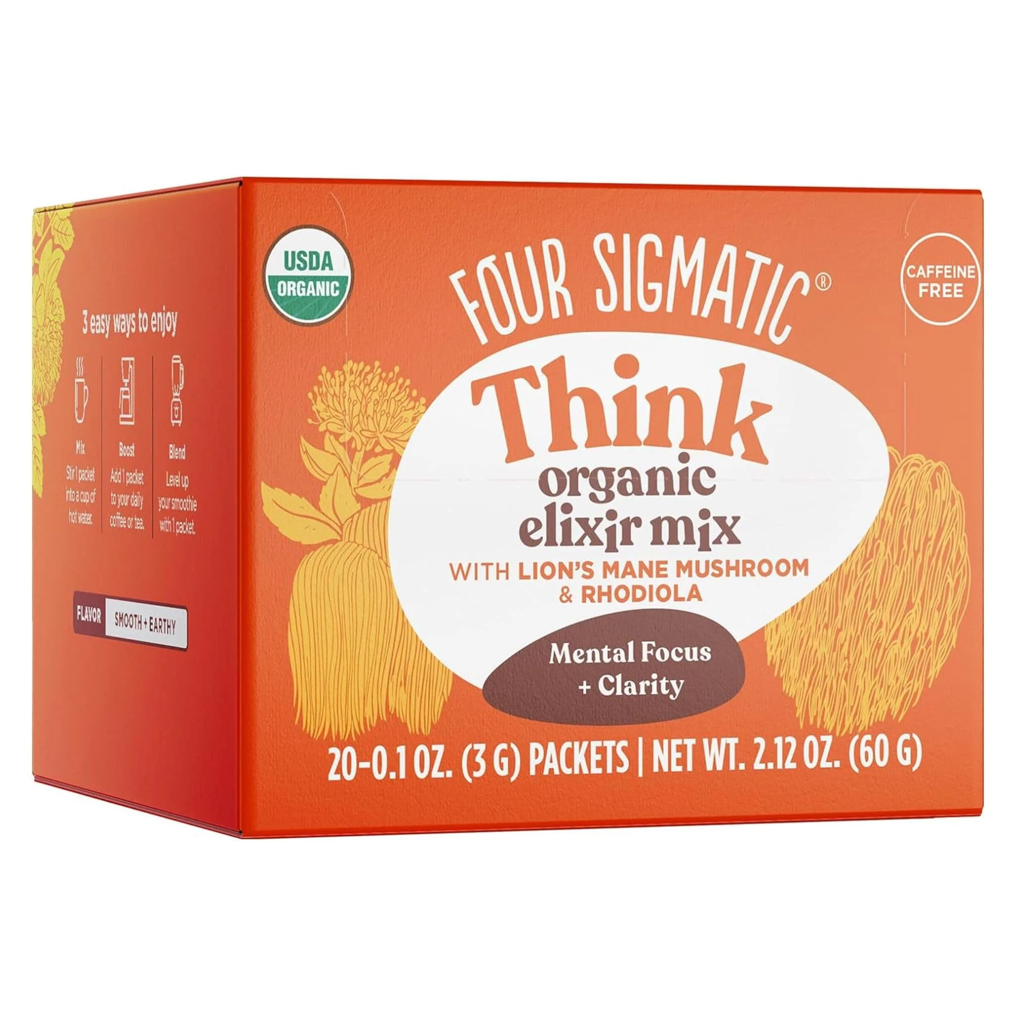 Four Sigmatic Think Organic Elixir Mix with Lion’s Mane, Cognitive Enhancement Support, Powder, 20x3g Sachets - Image 2